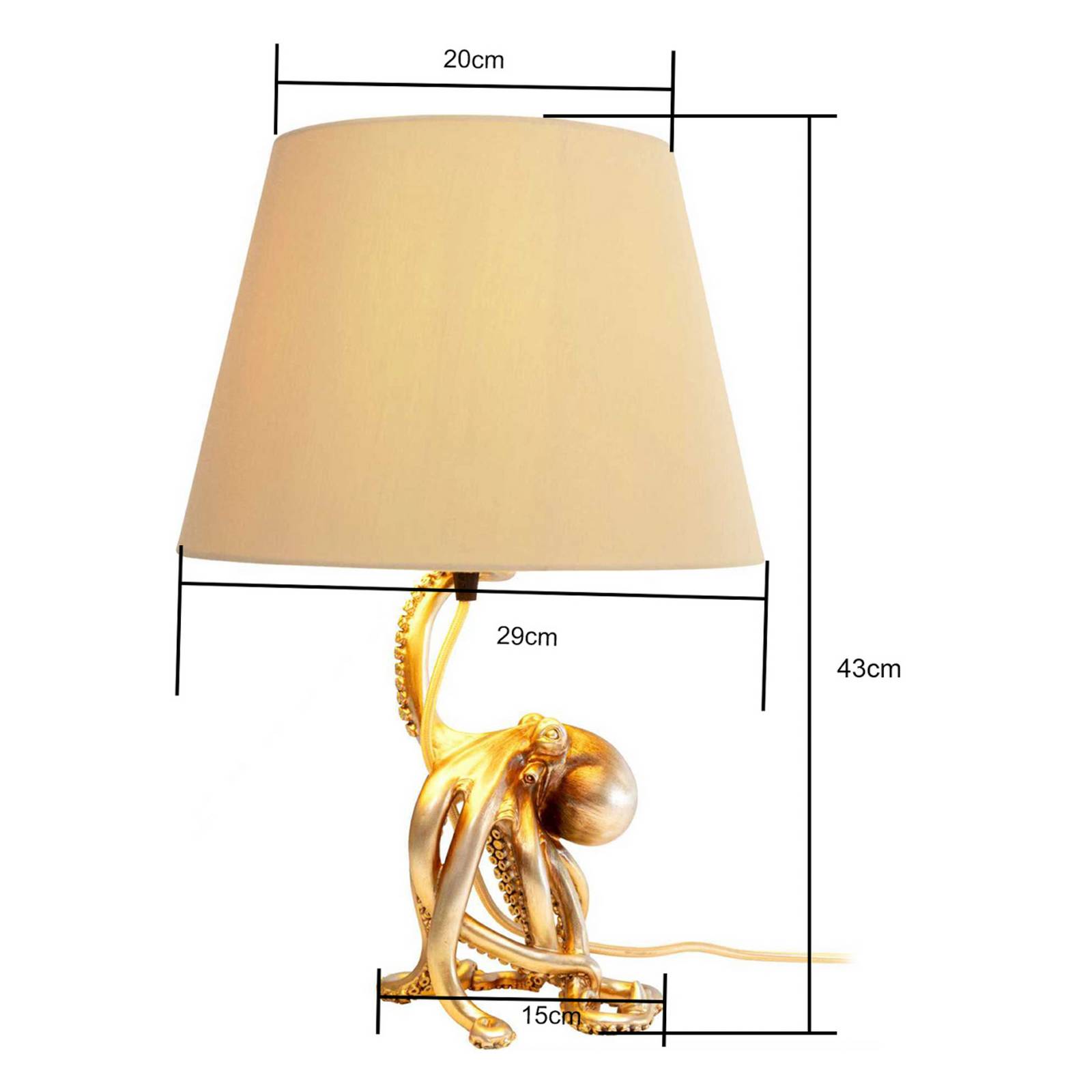 Lampa stołowa KARE Octopus, złota, poliester, wysokość 43 cm, E27