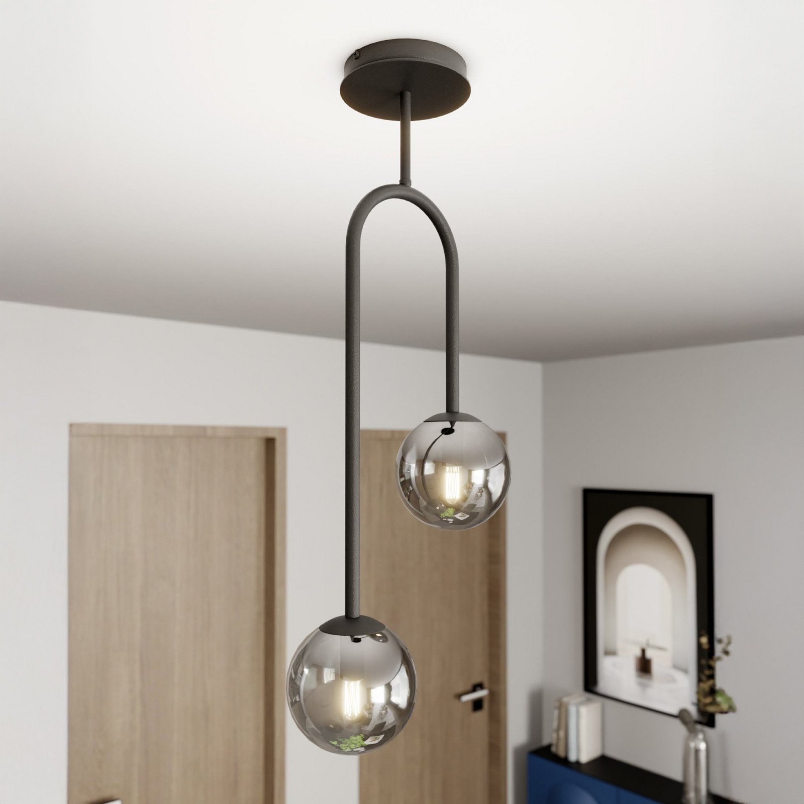 EMIBIG LIGHTING Plafonieră Atria gri fum/negru înălțime 76 cm 2 becuri. - Camera de zi / sufragerie - negru gri fumuriu - Metal