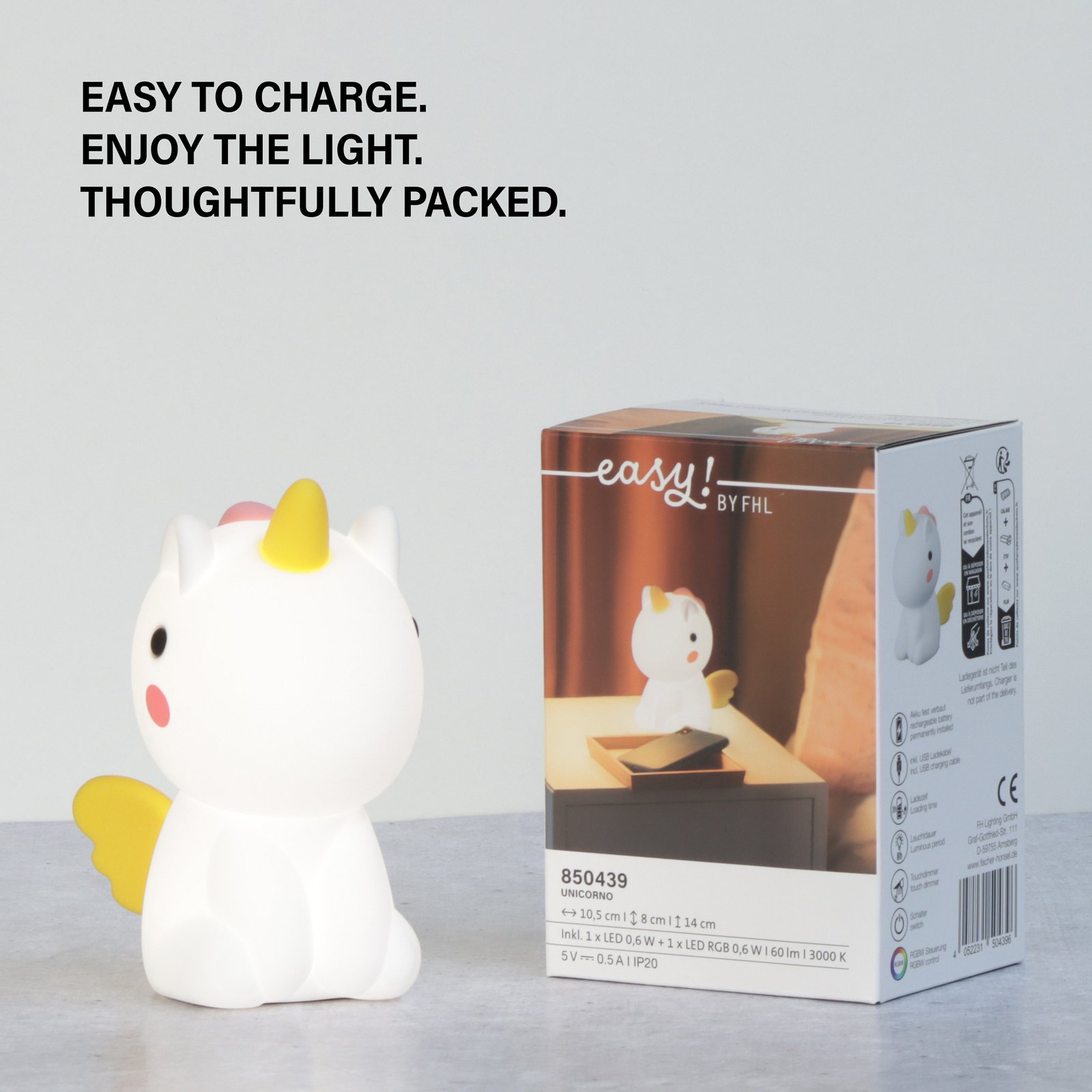 LED-Akku-Nachttischlampe Unicorno, Einhorn, RGB, dimmbar