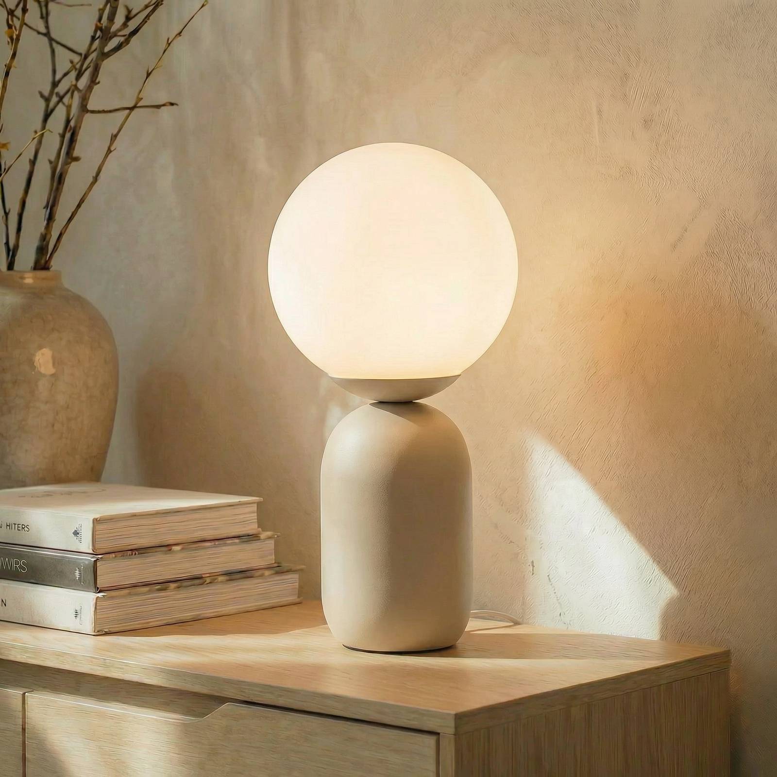 Lindby lampe à poser Lennes, beige, verre, Ø 20 cm