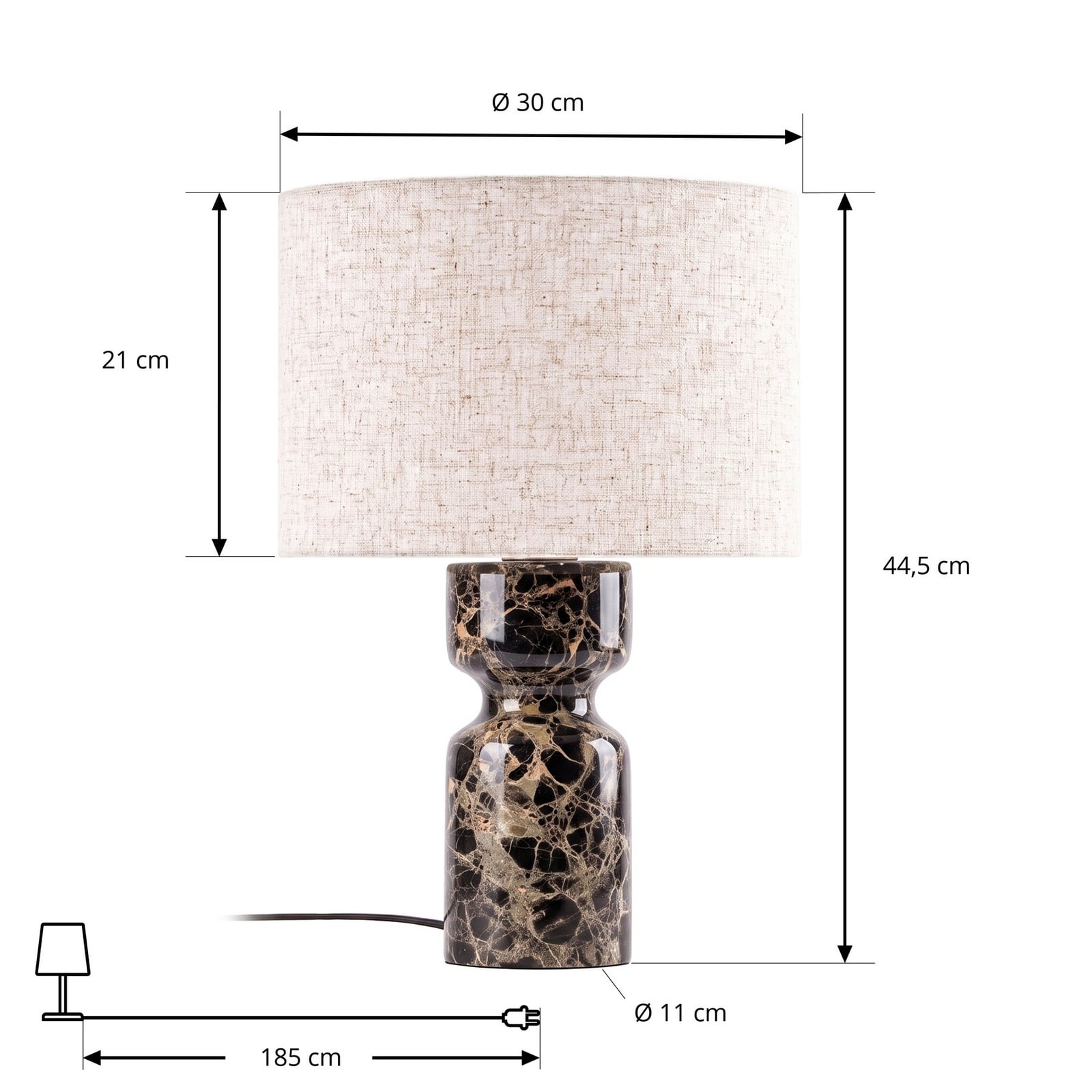 Stolová lampa Lucande Marcella, výška 45 cm, hnedá/krémová, mramor Stolová lampa Lucande Marcella, výška 45 cm, hnedá/krémová, mramor