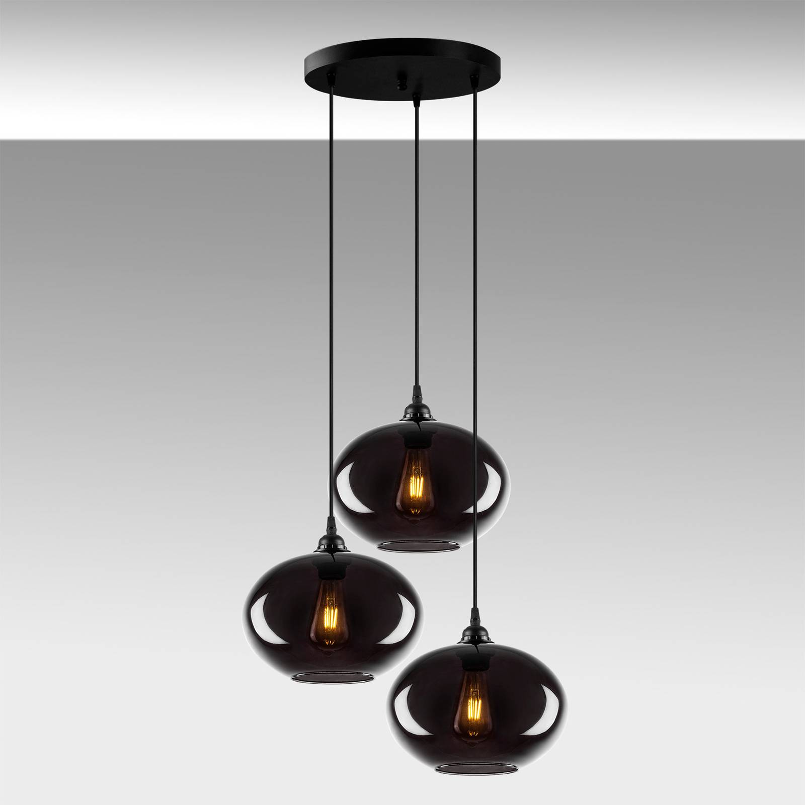 Lampa wisząca Smoked 051 3-punktowa szkło rondel Ø27cm