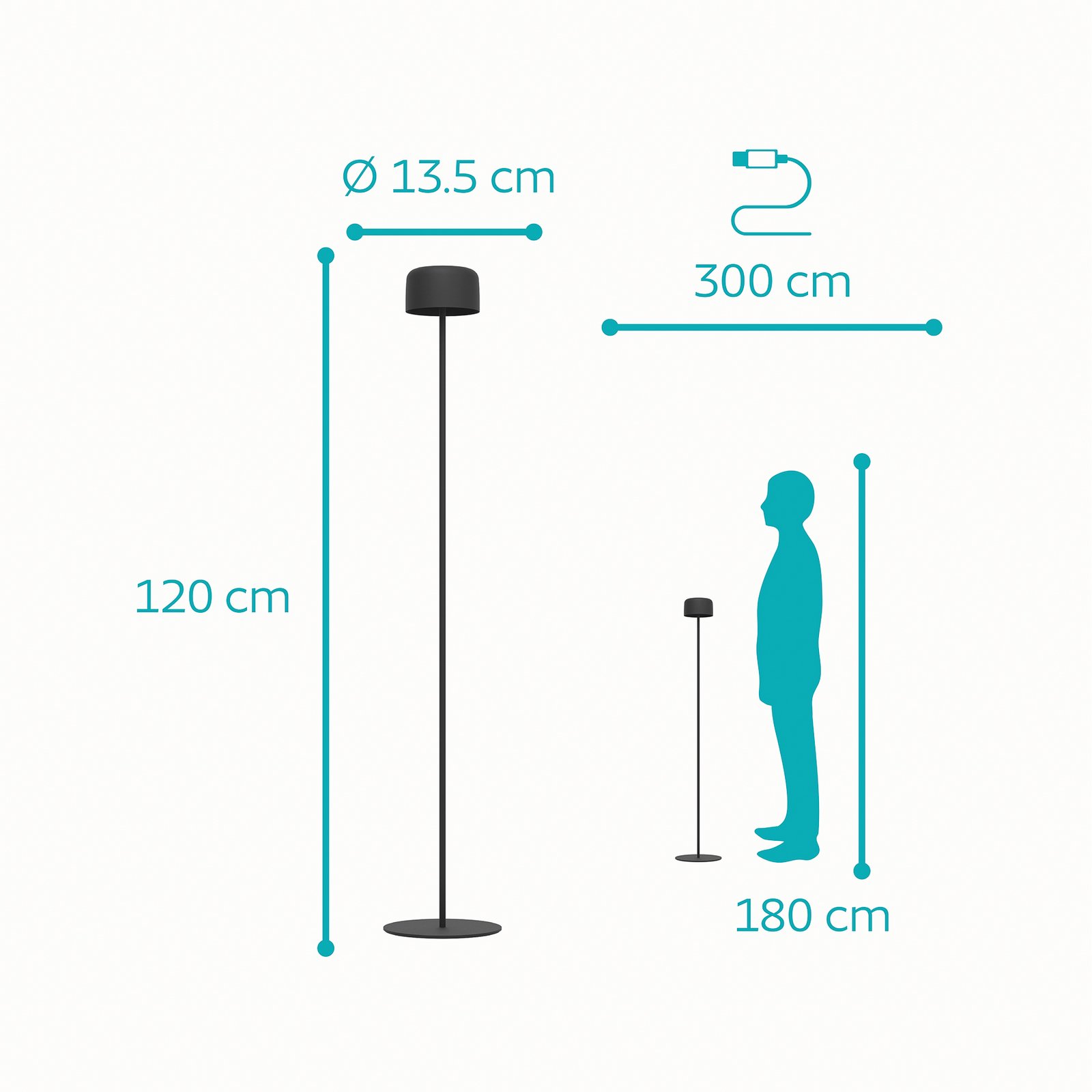 Päikesepaneeliga LED-terrassilamp Roccanova-L, must, kõrgus 120 cm