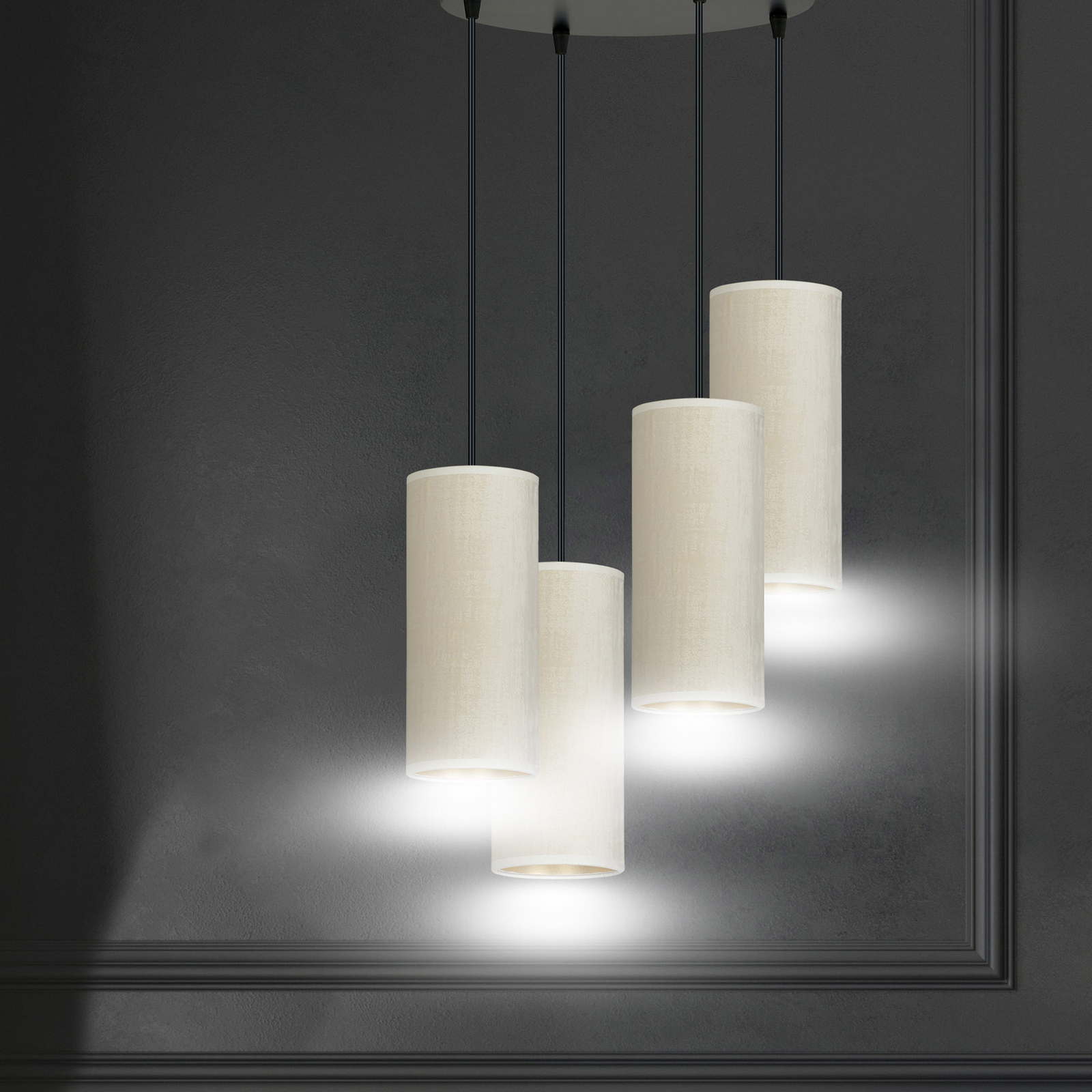 Joni pendant light, 4-bulb, round, white-gold