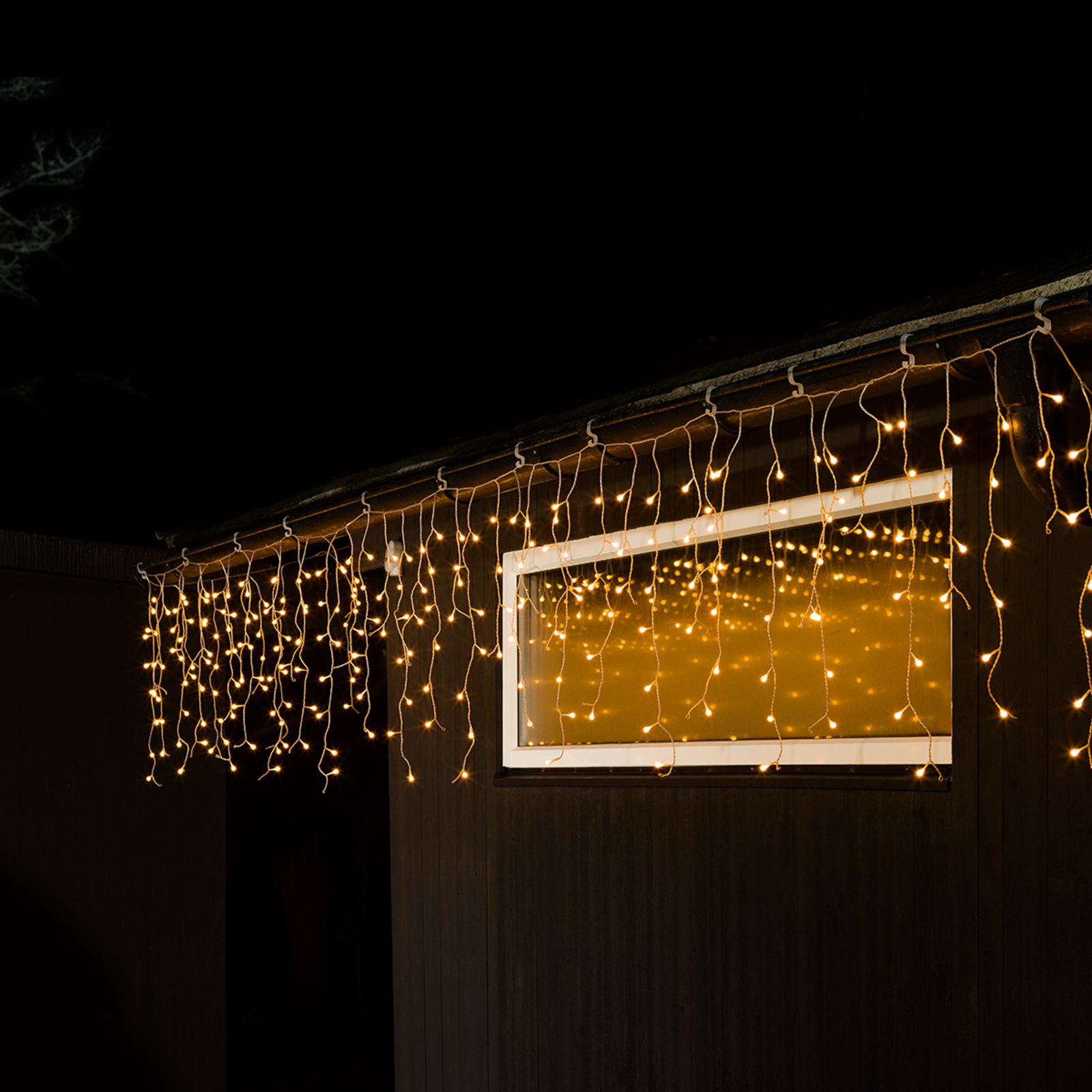 LED-ljusgardin Frysande Regn varmvit transp. 5m