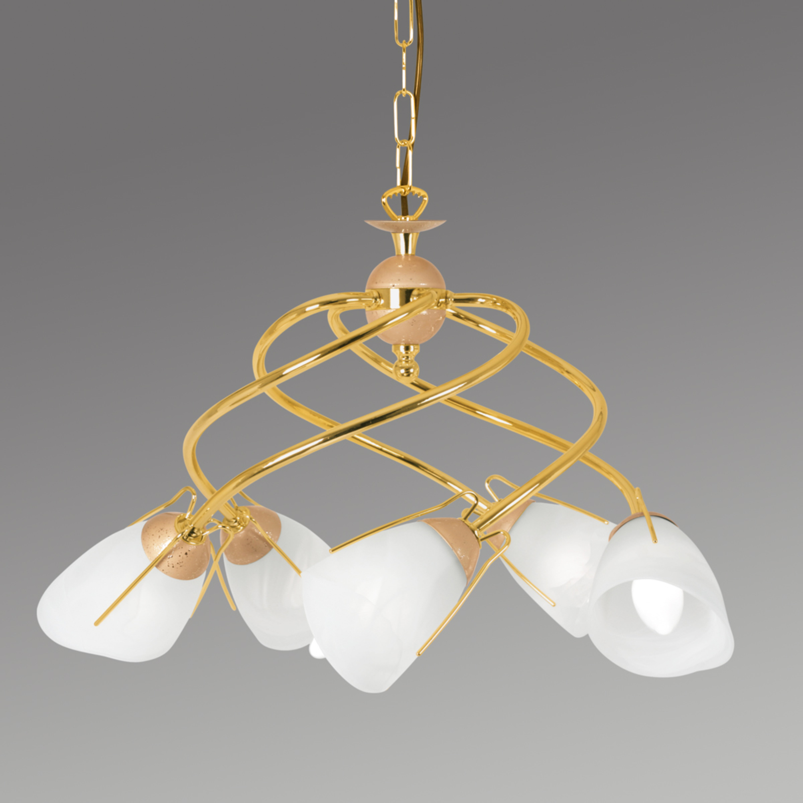 Lis Poland Gold-coloured pendant light Rondo, for Living / Dining Room, metal, glass, E14, 40 W, energy efficiency: A++