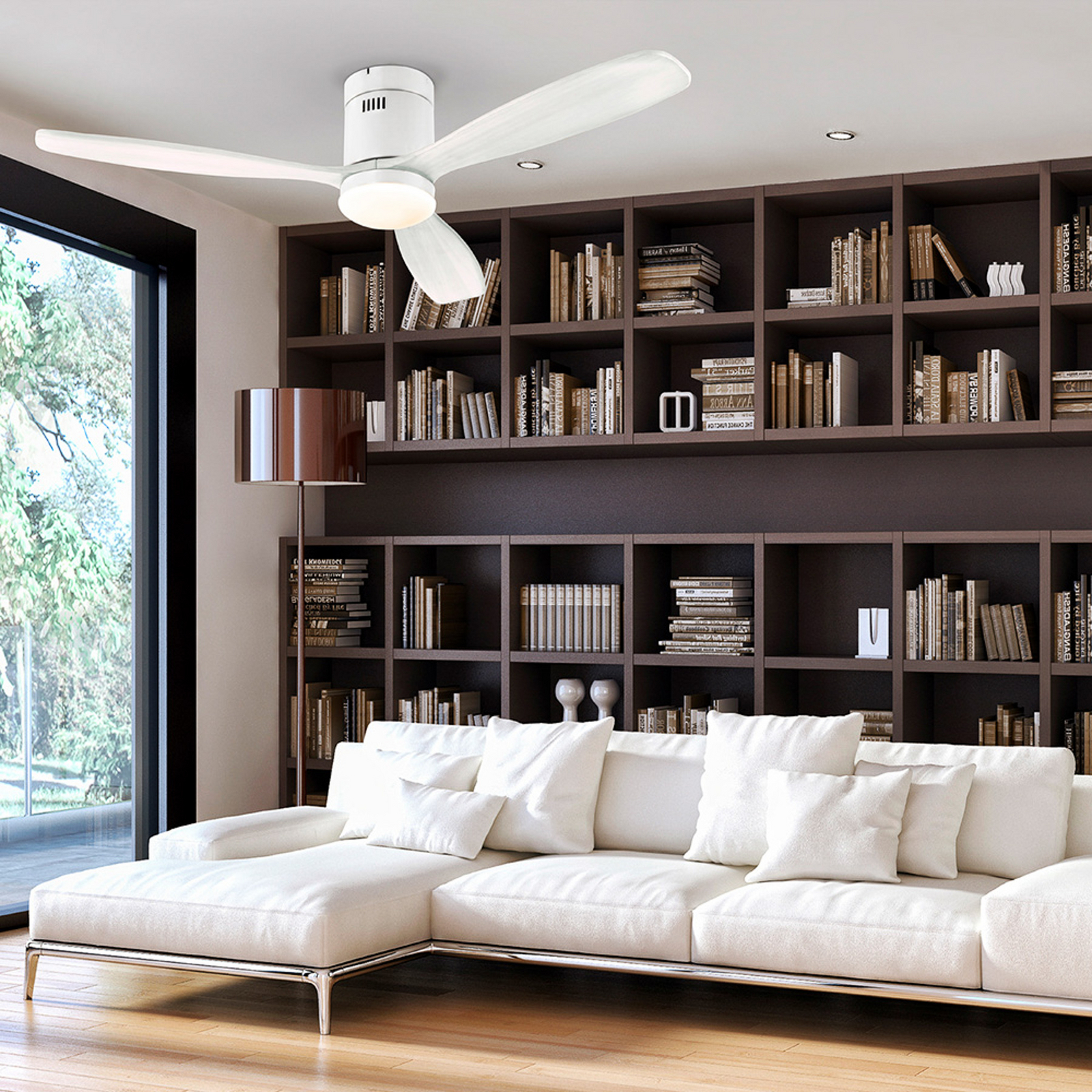 LED stropni ventilator Siroco, bel, Ø 132 cm, tih, CCT