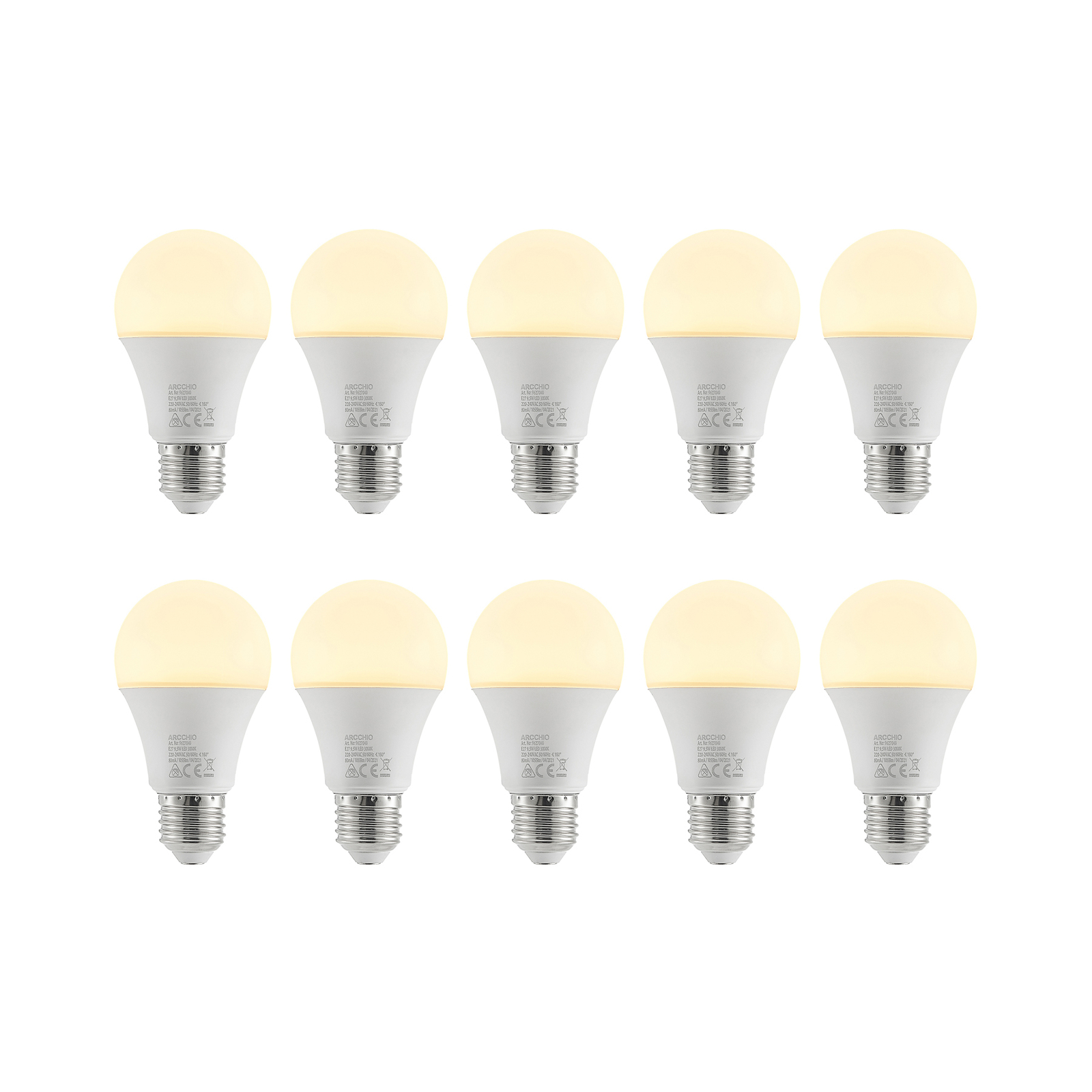 LED-Lampe E27 A60 9,5W 3.000K opal, 10er-Set