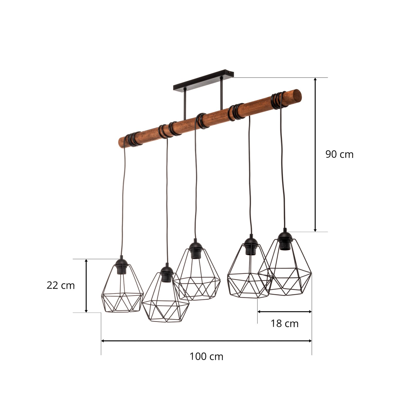 Lámpara colgante Acero pantallas de jaula, 5 luces