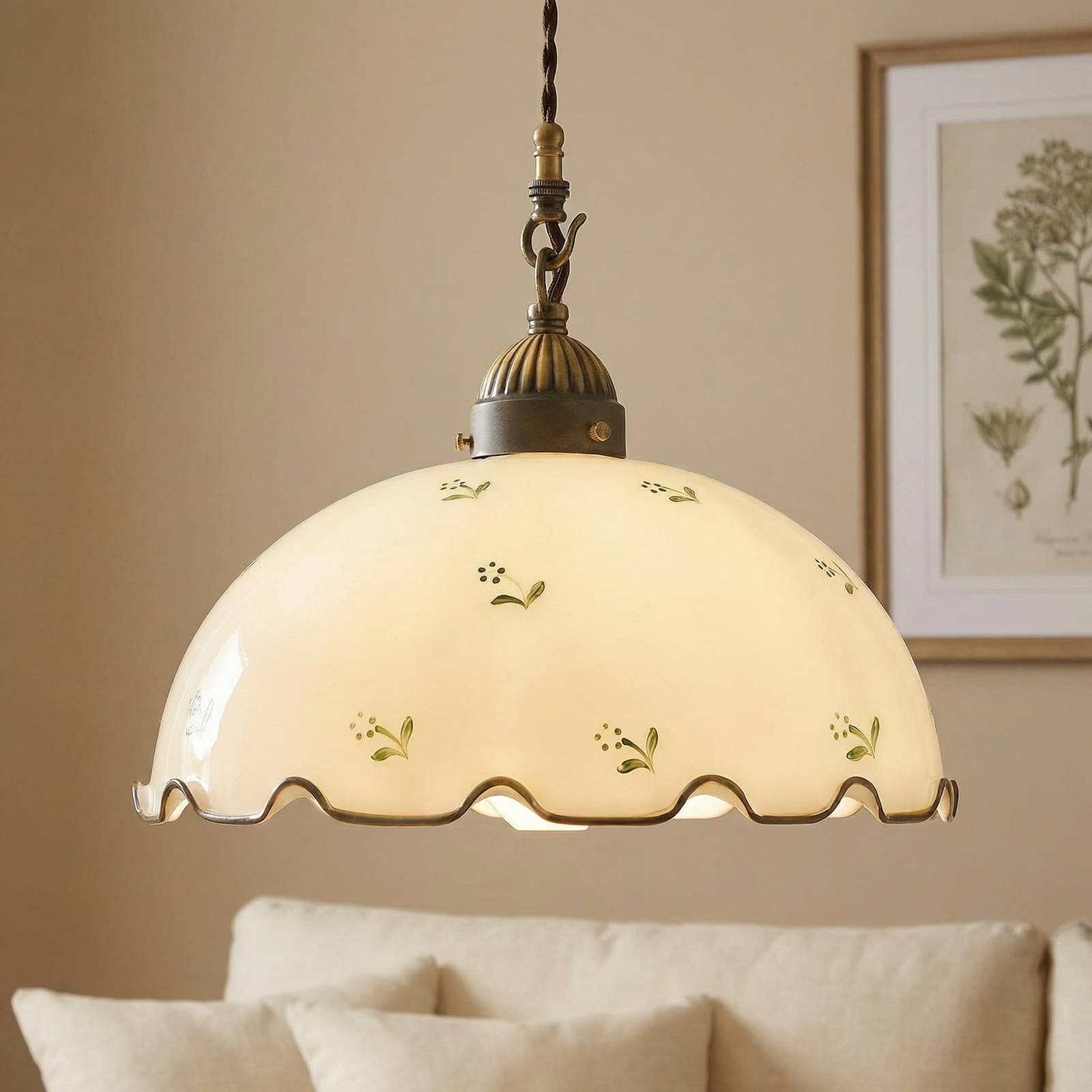 austrolux Suspension Nonna à fleurs Ø 30 cm à 1 lampe verte