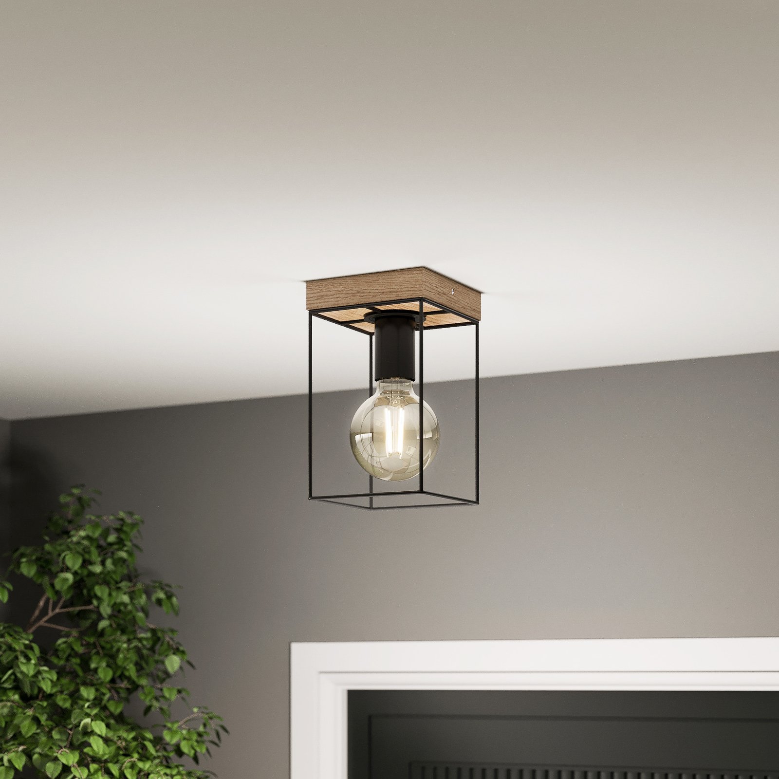 Envolight Gretter plafondlamp, metaal/eiken 1-lamp