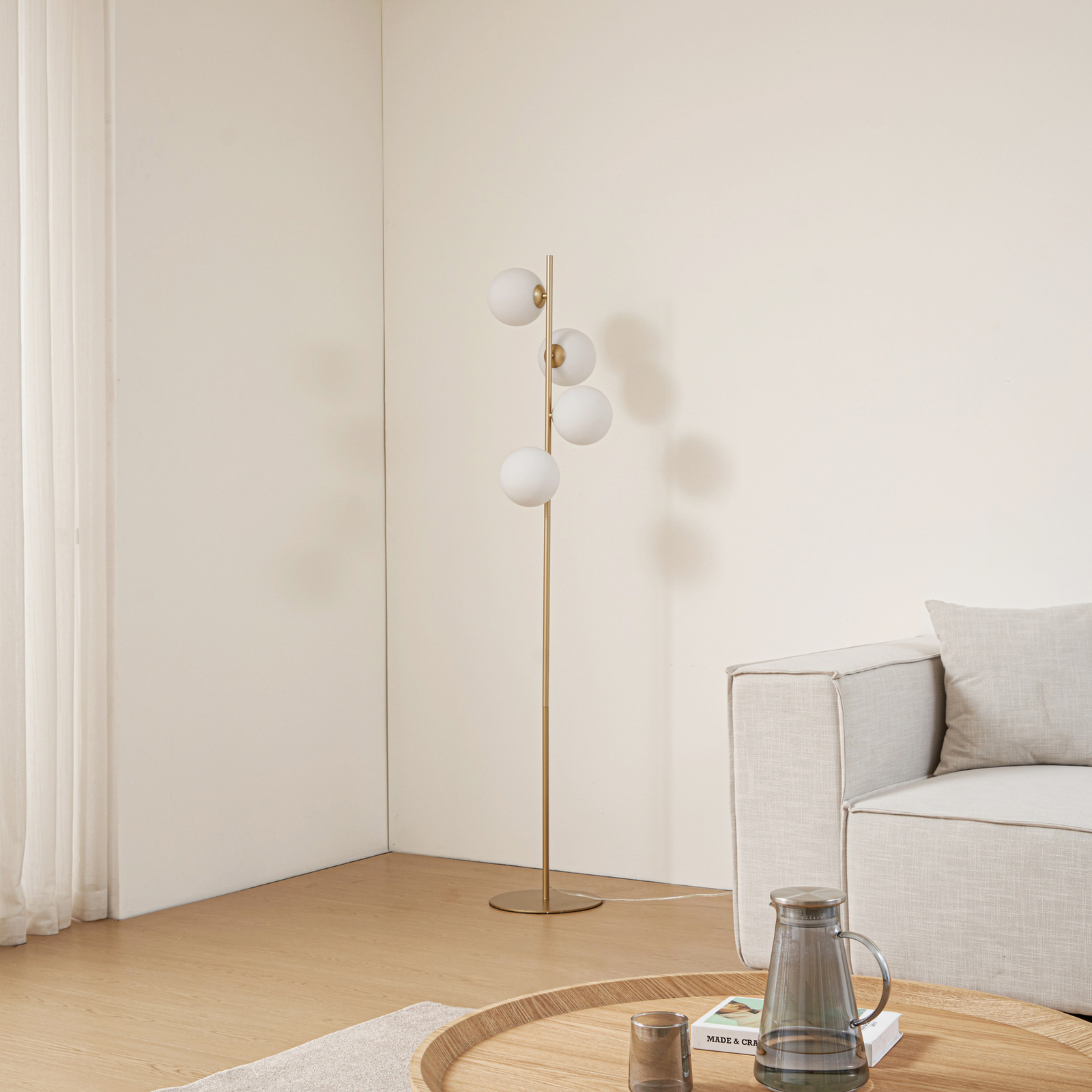 Lucande Floor lamp, opal/gold, metal
