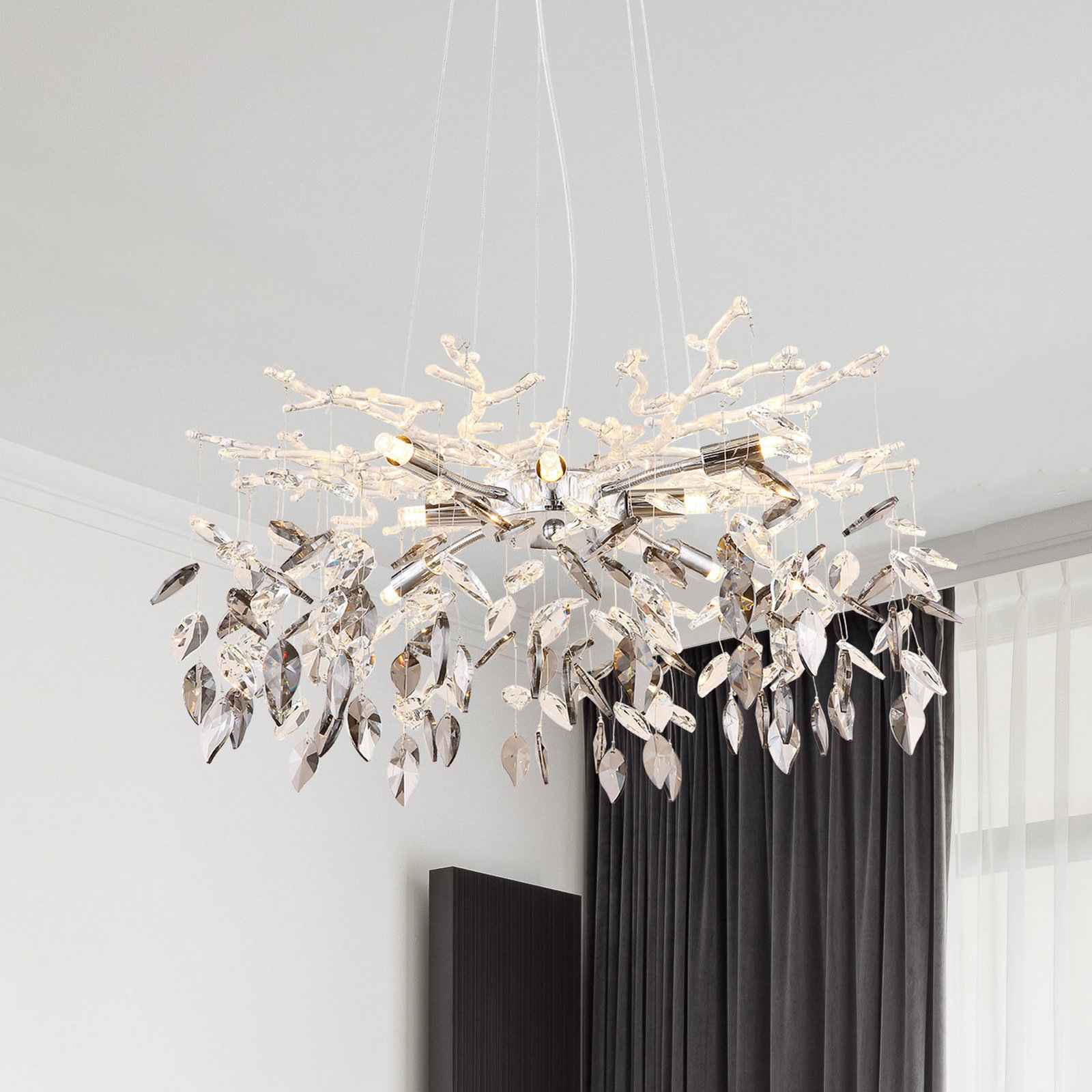 Luster Danna, chrómová farba/dymovo sivá/číra, Ø 61 cm