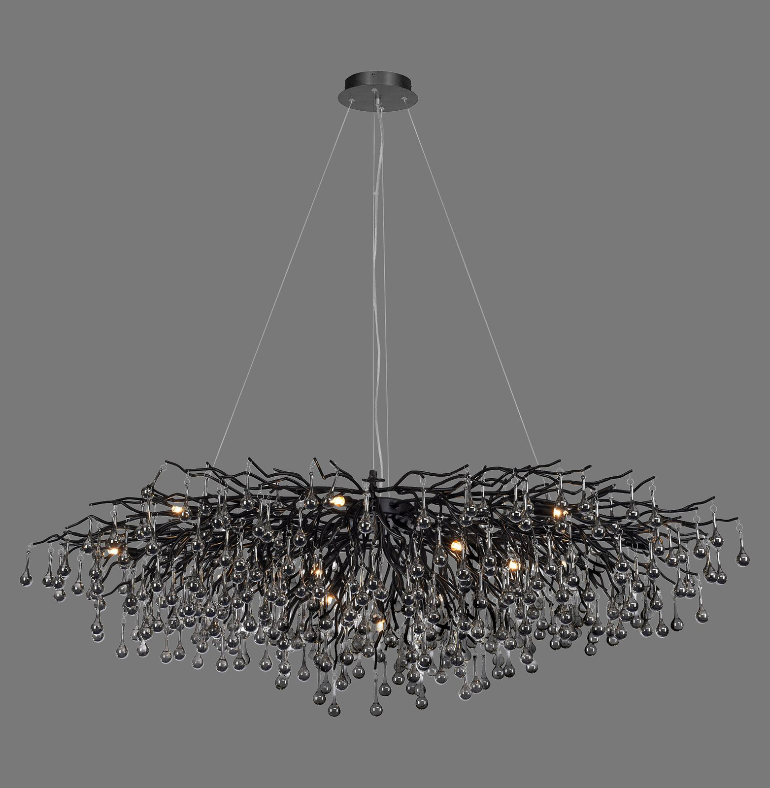 Lámpara de araña Icicle, negra, cristal colgante, longitud 150 cm