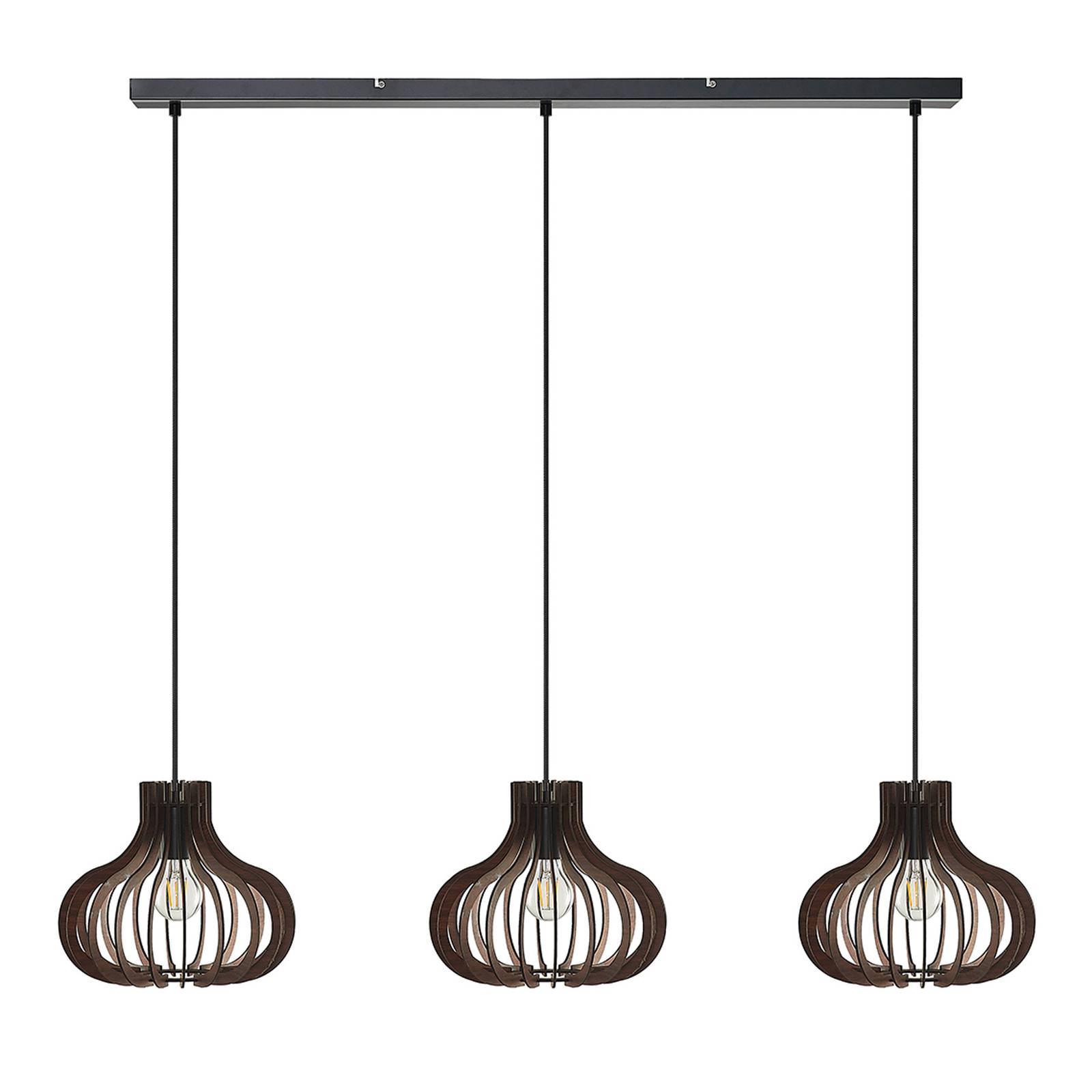lindby - lawenta lampa wisz?ca z kloszami drewna, do salonu / jadalni, stal, mdf, e27, 15w, d?. 118.5 cm, szer. 28 cm, wys. 24 cm