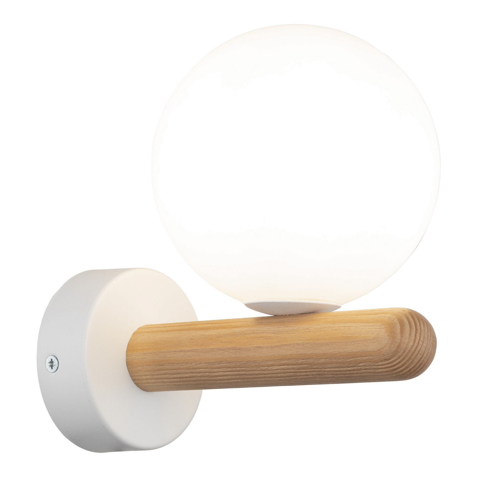 Wandleuchte Estera, weiß/holzfarben, Glas, Ø 12 cm, G9