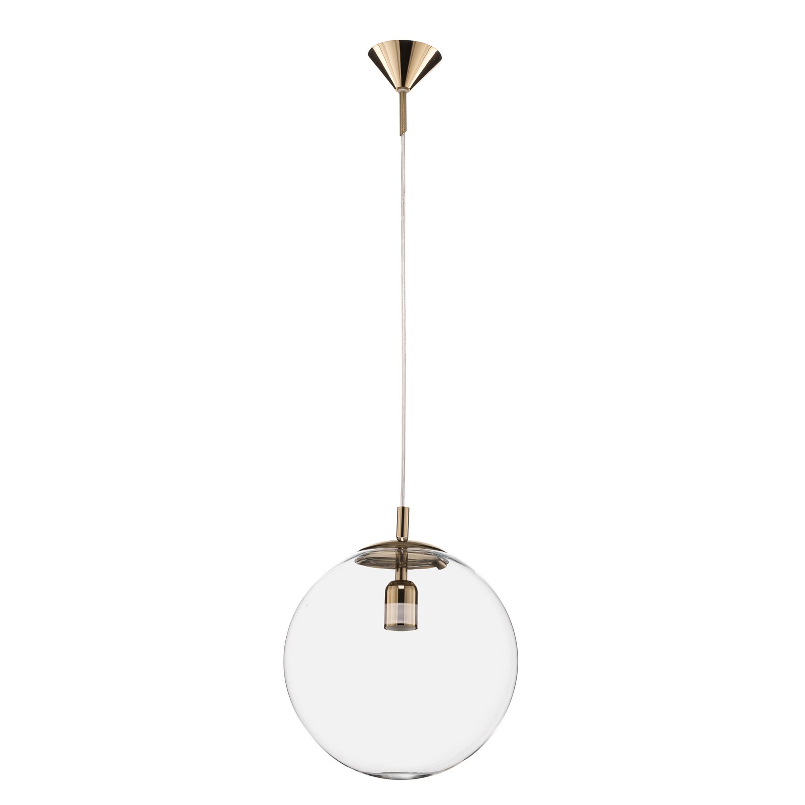 Hanging light 562, clear glass, gold cap/canopy