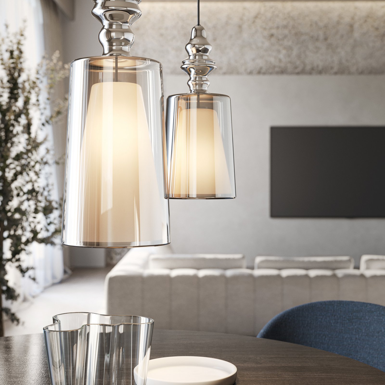 Karman pendant light Alibaglass Big, nickel-plated, Ø 24 cm