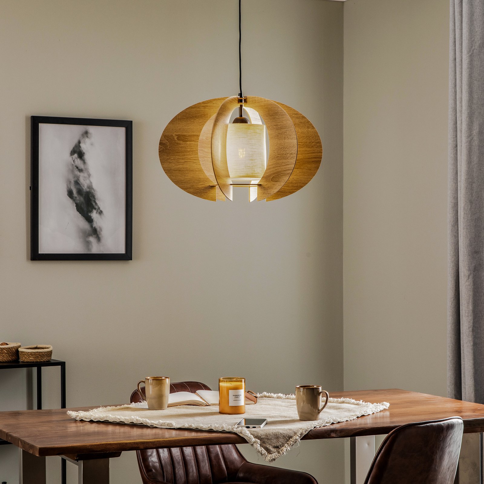 Lampa wisząca Modern C drewniane listwy, Ø 50 cm