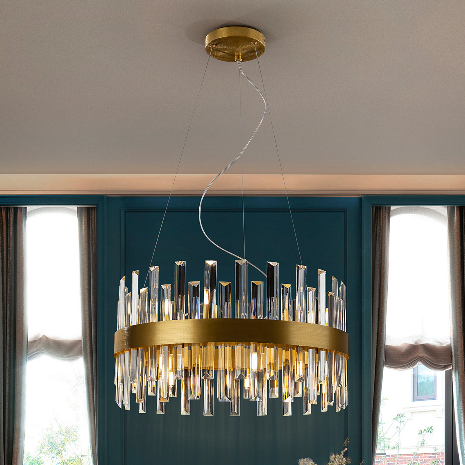 Schuller Valencia Lampă suspendată Grace fier sticlă rotundă Ø 55 cm 14 lumini. - Camera de zi / sufragerie - auriu transparent - Metal