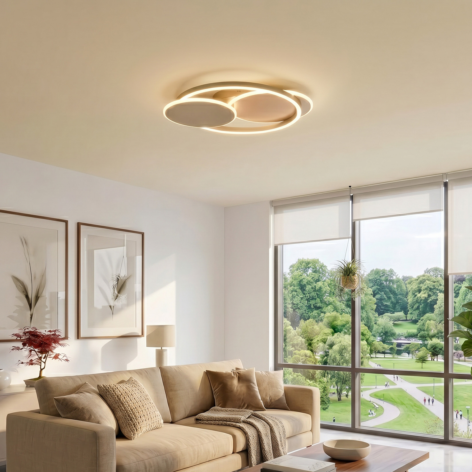 LED-Deckenlampe Lunea, Länge 66 cm, sandfarben/greige, CCT LED-Deckenlampe Lunea, Länge 66 cm, sandfarben/greige, CCT