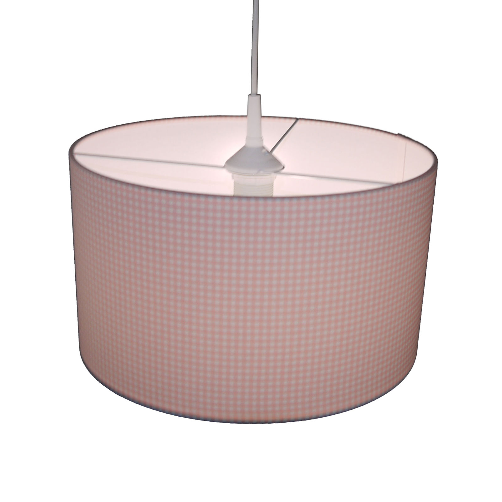 Niermann Standby Gingham pendant lamp, pink, for Children's Room, fabric, metal, E27, 60 W, energy efficiency: A++, H: 19 cm