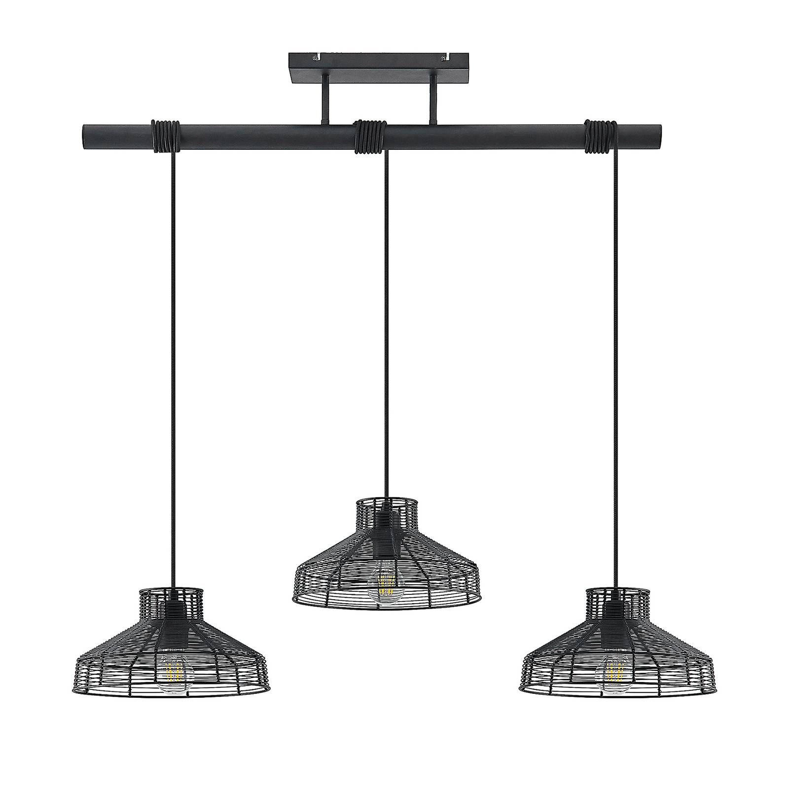 Lindby Karidotta hanging lamp, steel, 3-bulb, for Living / Dining Room, steel, E27, 60 W, L: 102 cm, W: 30 cm, H: 15 cm