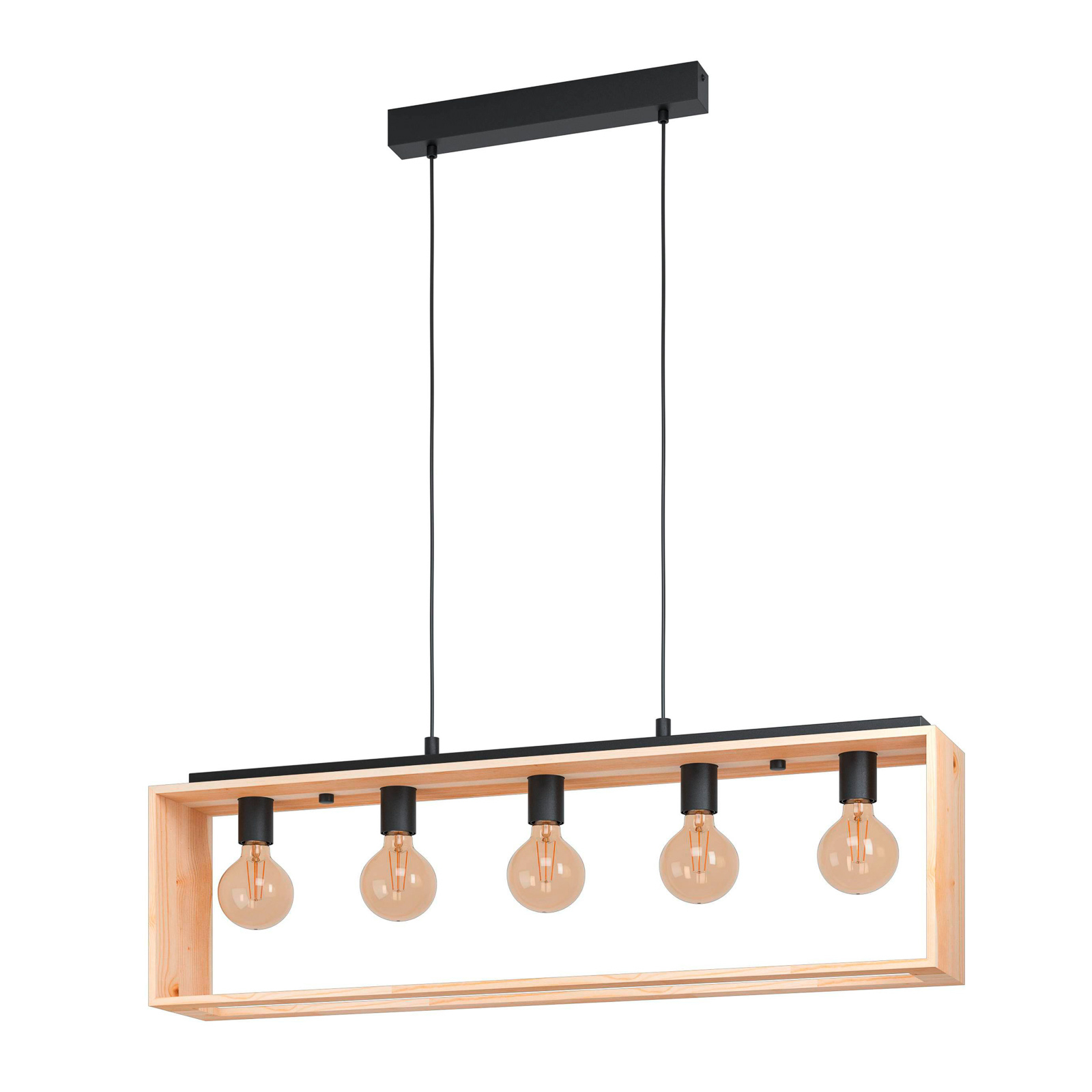 Famborough hanging lamp with wooden frame, 5-bulb