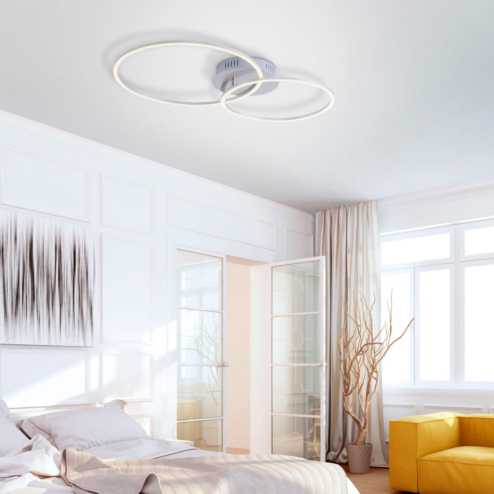 Ivanka LED ceiling light, two rings, steel