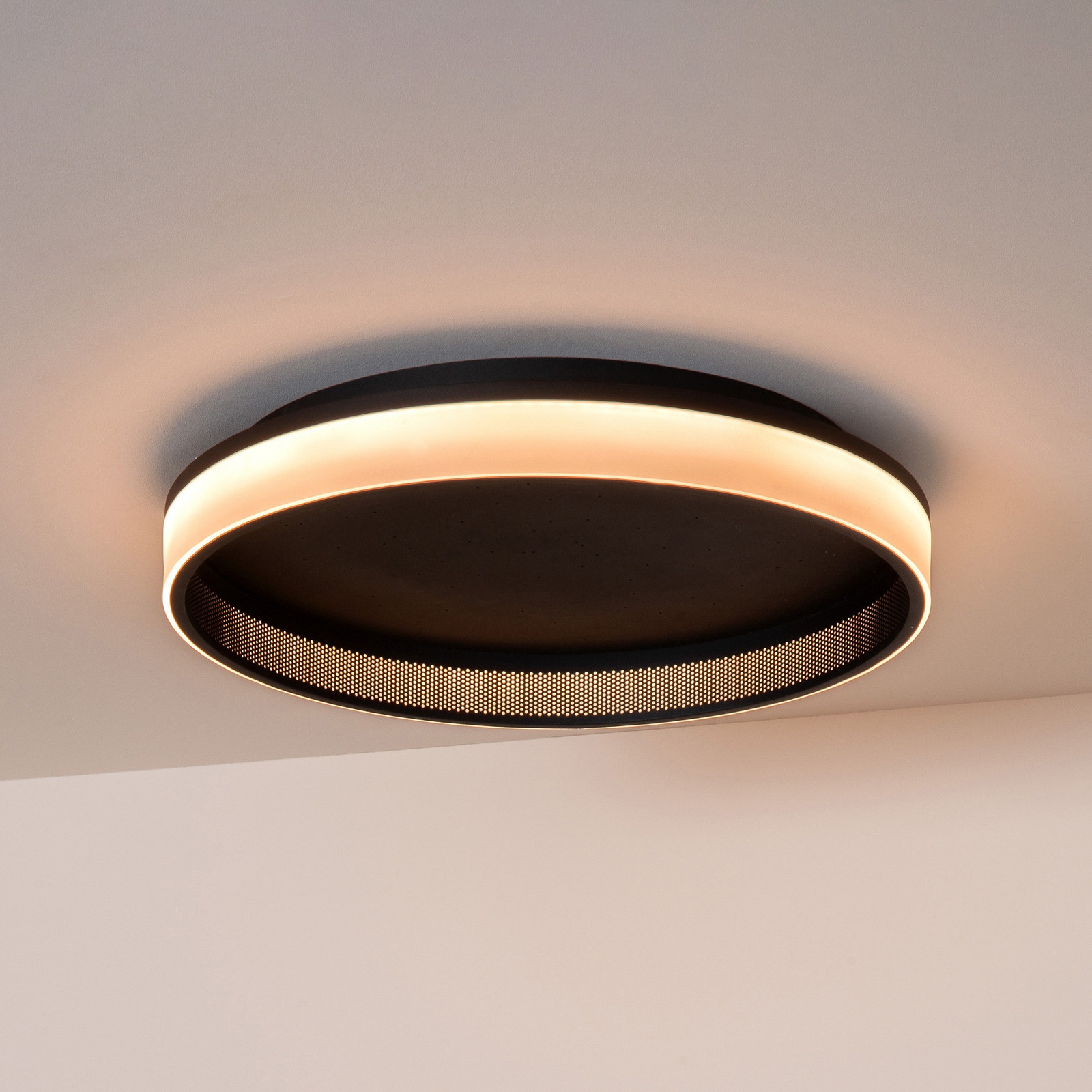 Lucide LED таванна лампа ESTREJA, черна, Ø 40 см, CCT, stepdim