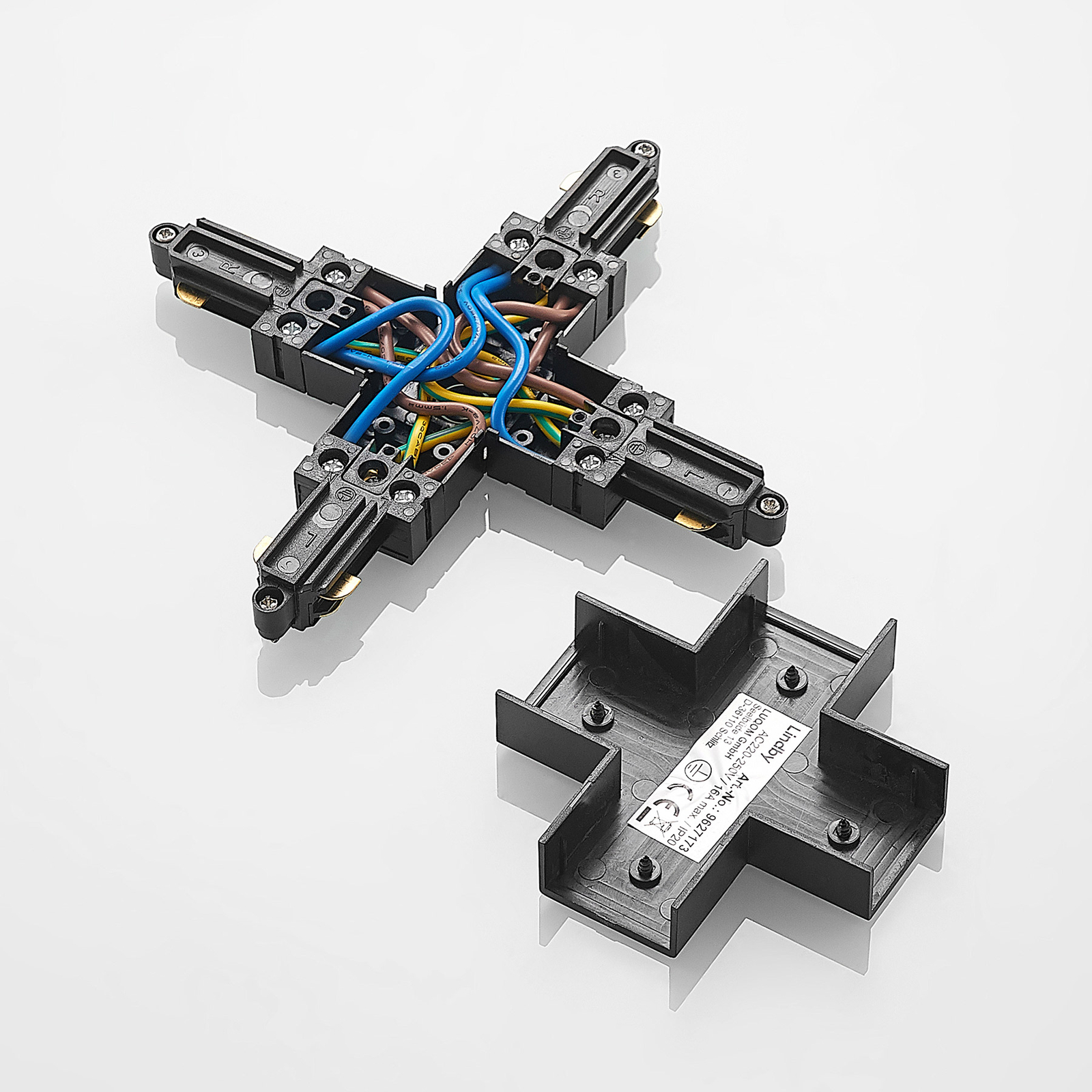 Lindby X-connector Linaro, black, single-circuit track lighting system