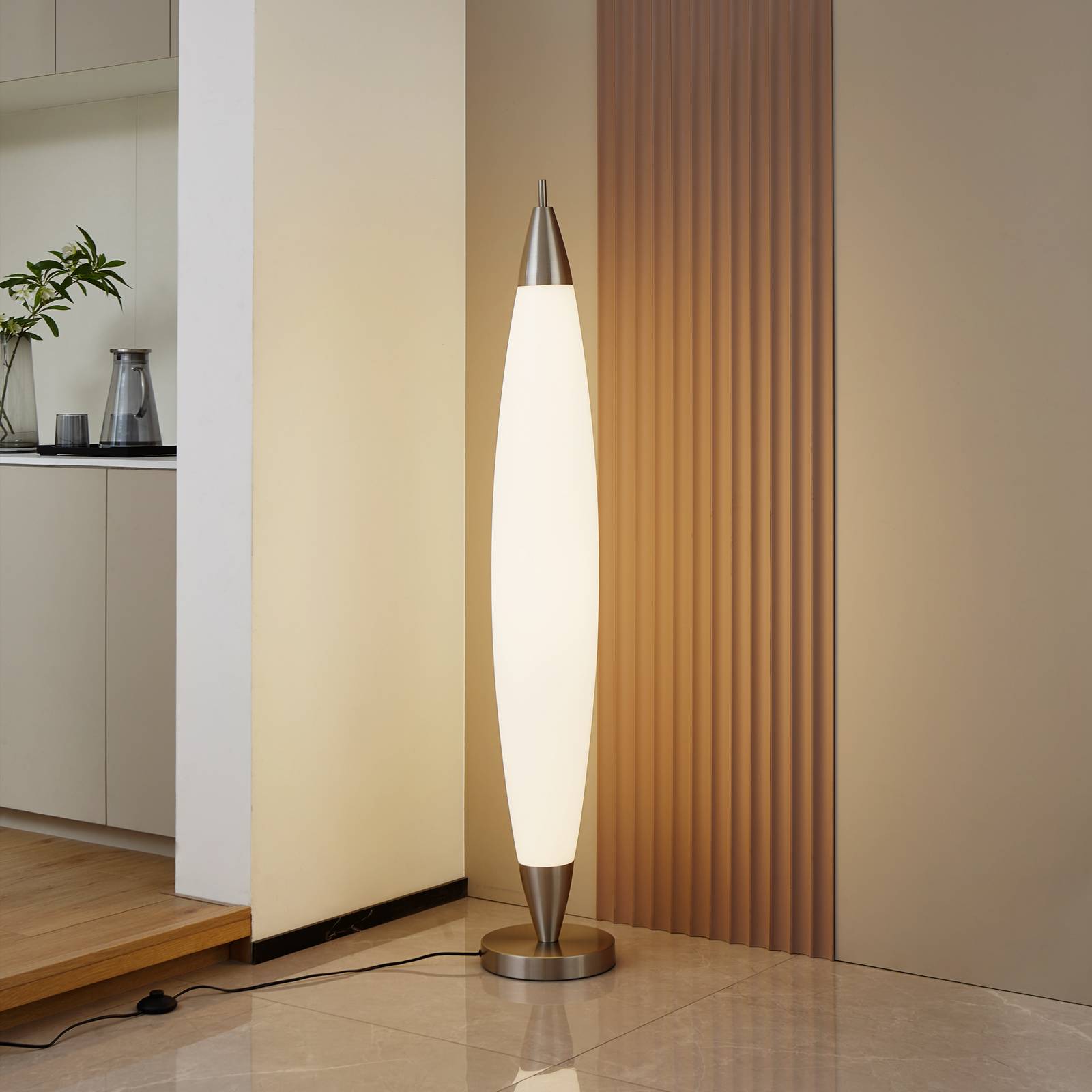 Lampa stojąca LED Lucande Tarell, biały/nikiel, wysokość 146 cm