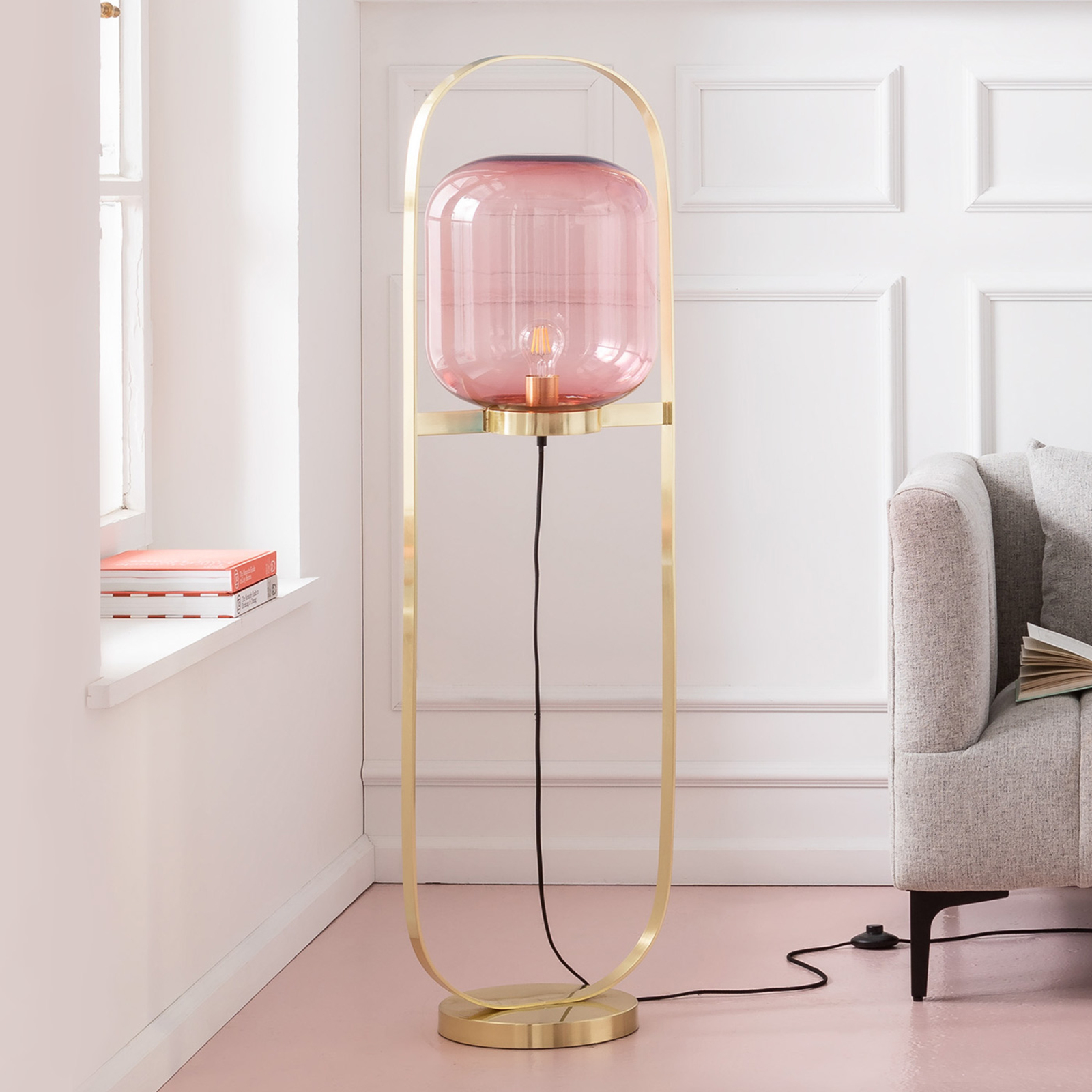 Kare KARE Jupiter floor lamp, magenta and brass, for Living / Dining Room, stainless steel, plastic, E27, 40 W, energy efficiency: A++, W: 35 cm, H: 128 cm