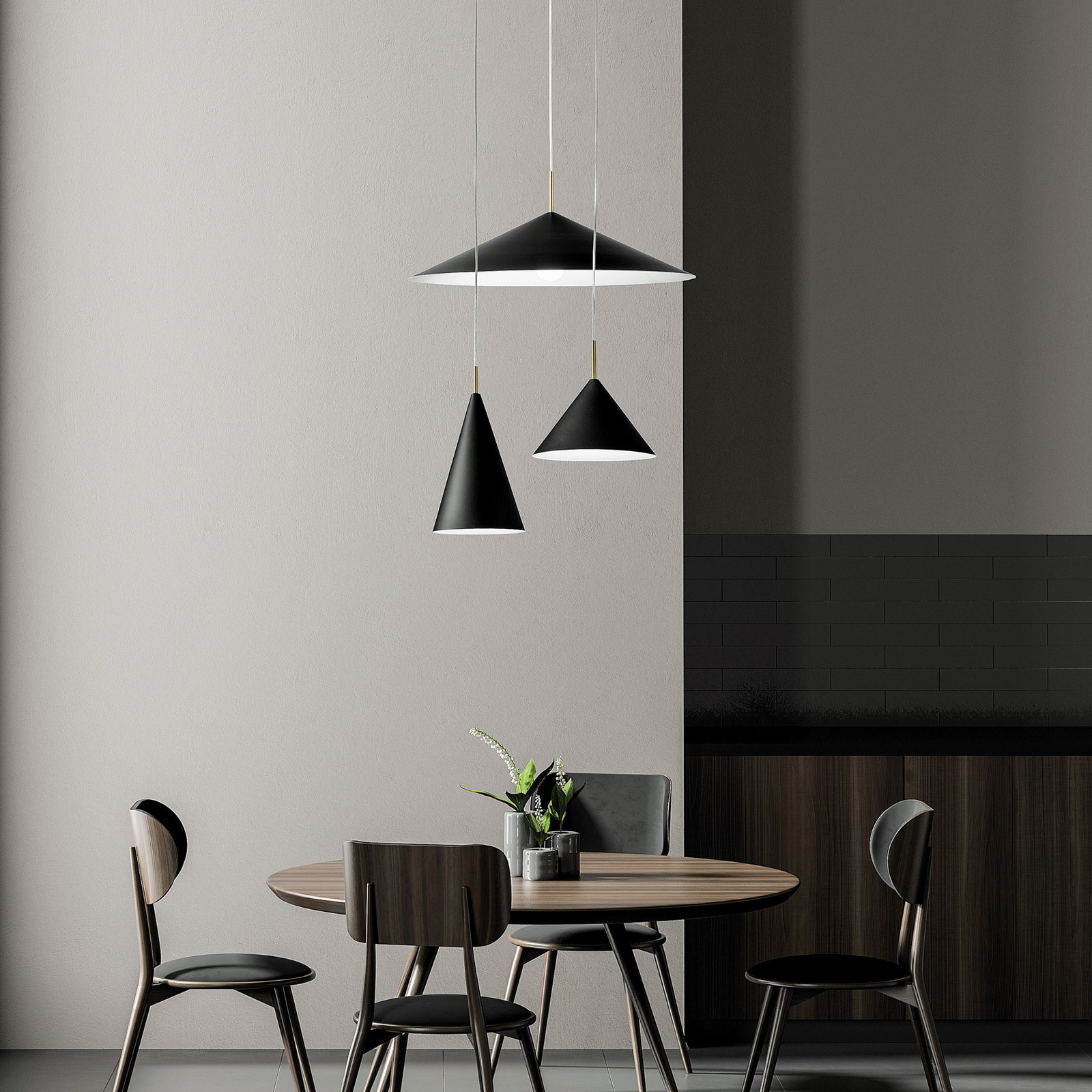 Samoi pendant light, 3-bulb, metal, black, decentralised