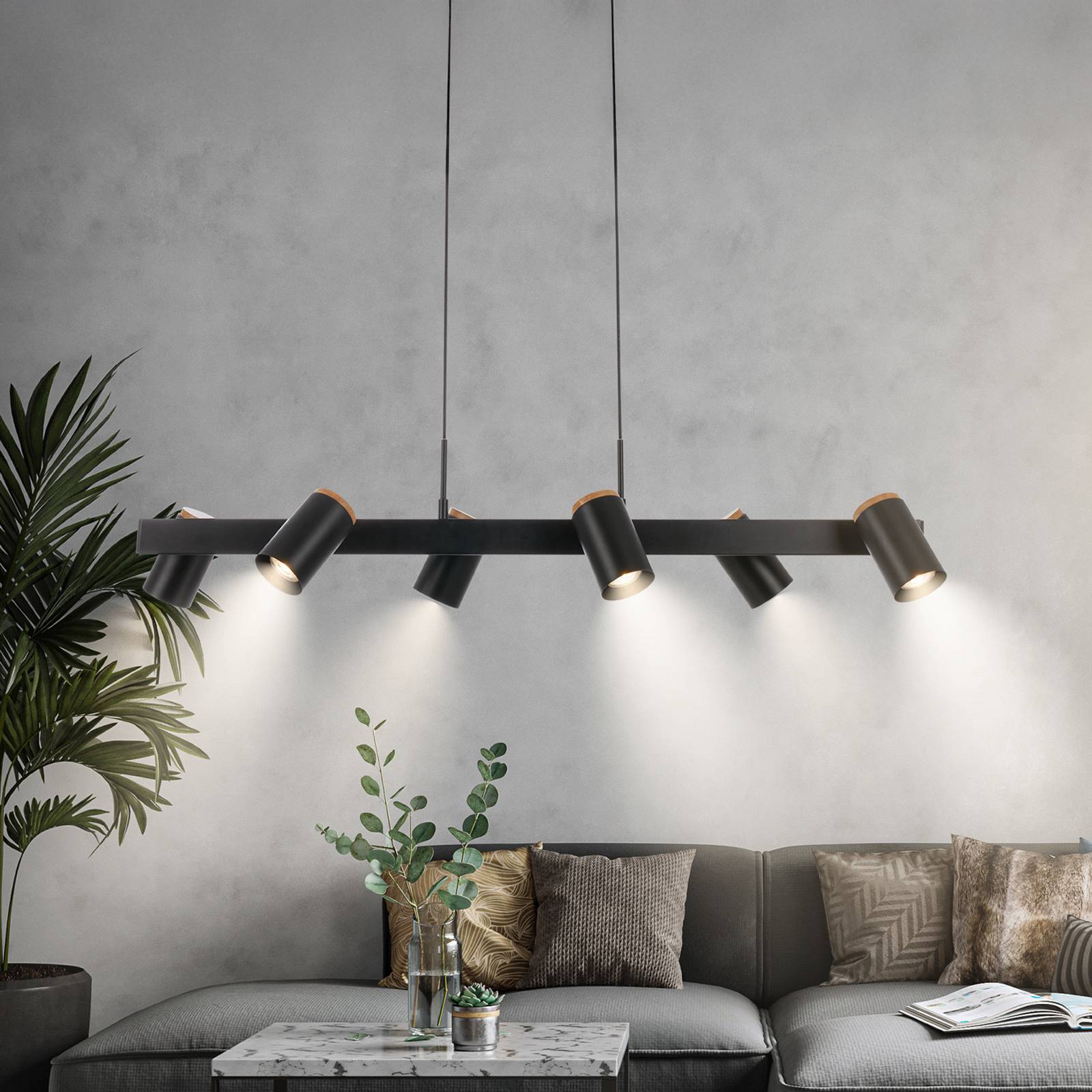 Hängeleuchte Duta, Länge 110 cm, schwarz matt, Metall 6-flg. günstig online kaufen