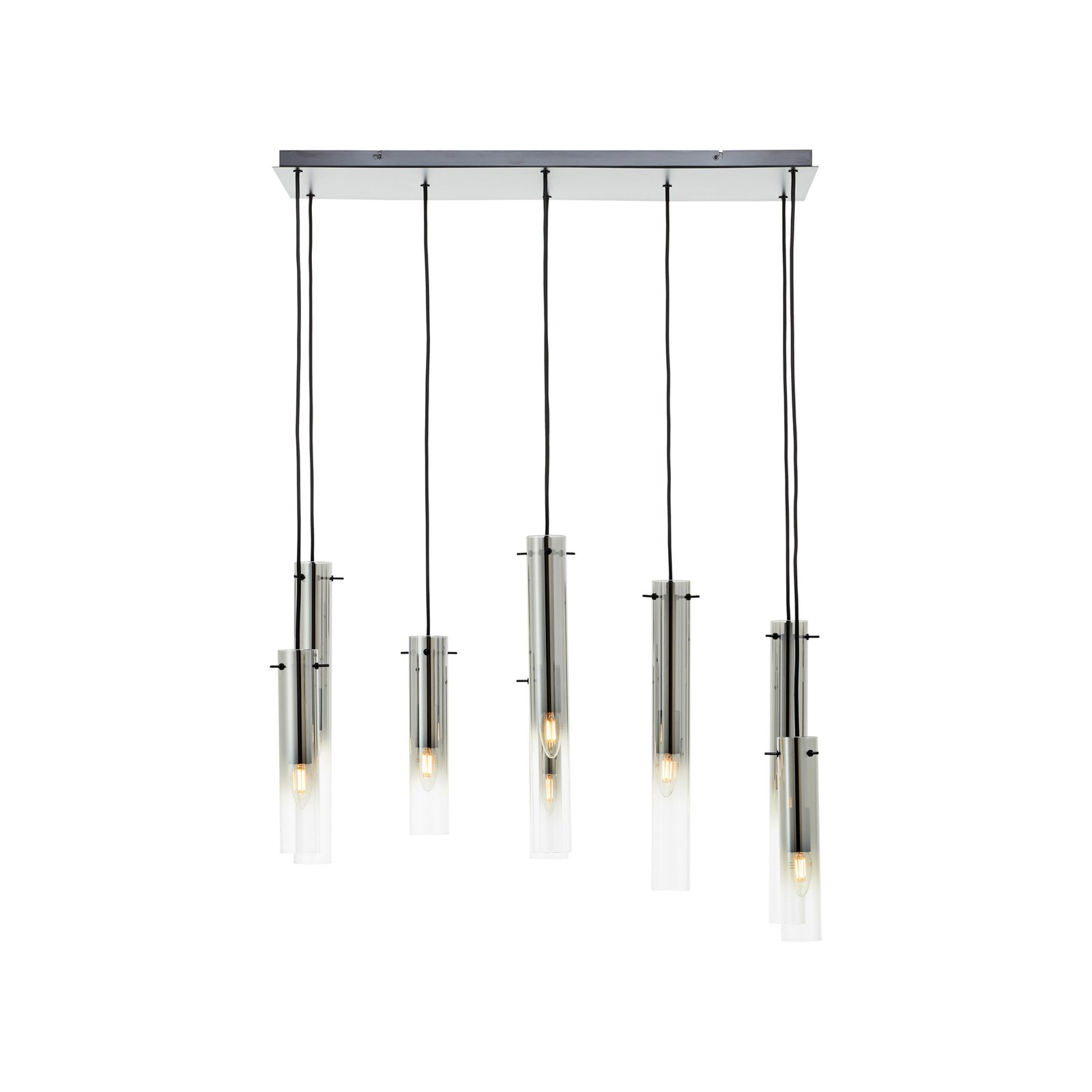Hanglamp Glasini, lengte 80 cm, rookgrijs, 8-lamps, glas