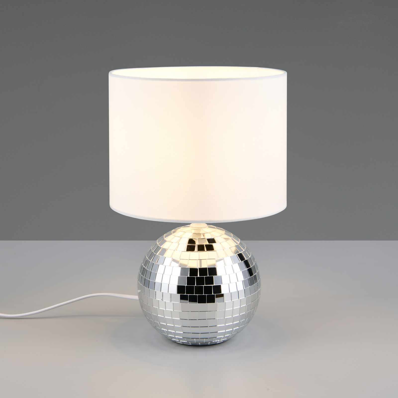 Lampe à poser Glitza, chrome/blanc, tissu, plastique, E14