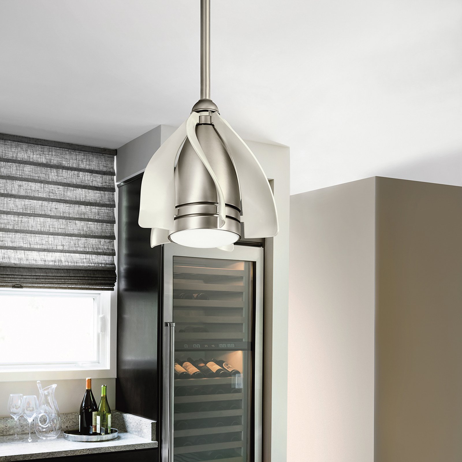 Terna LED ceiling fan, nickel/cream
