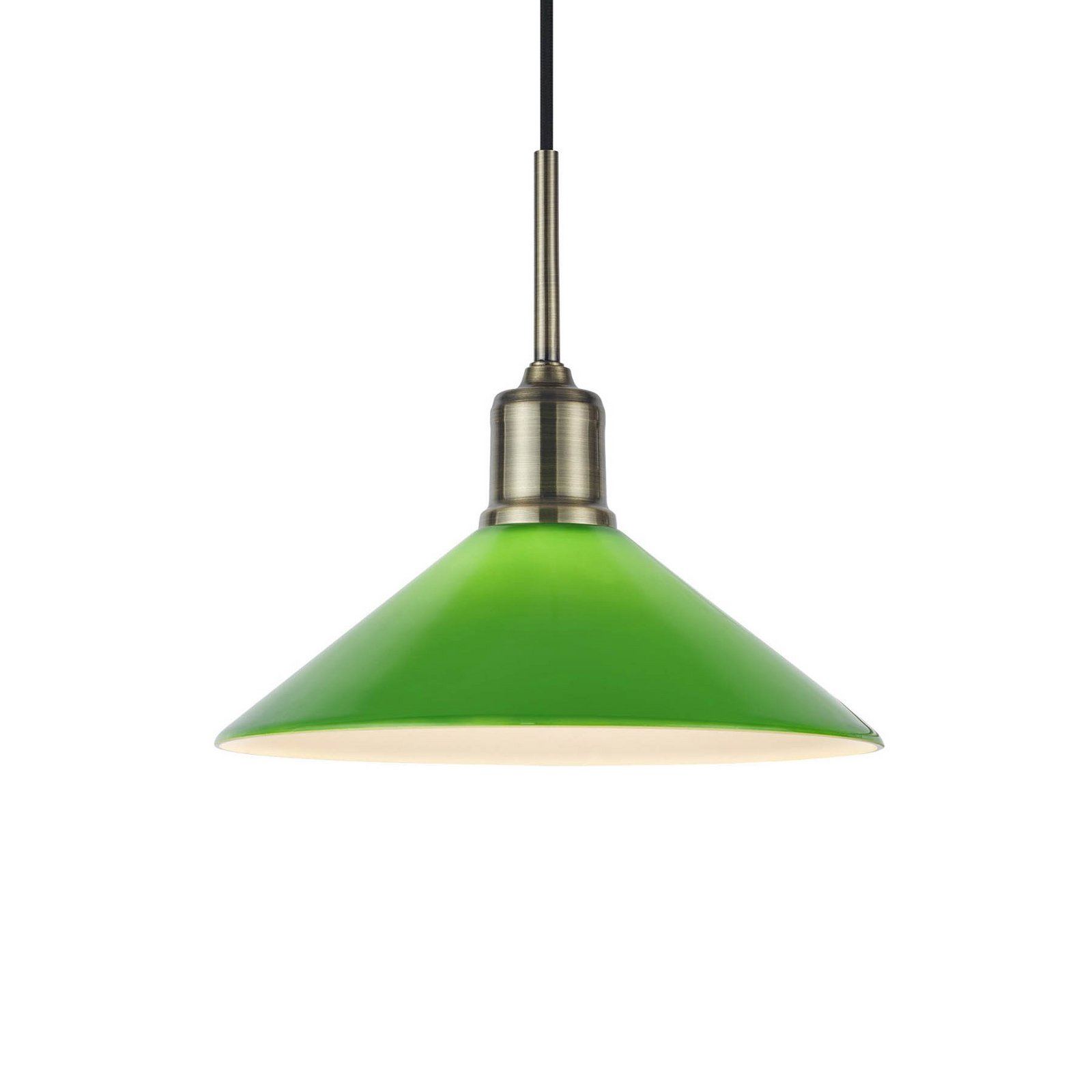 Lámpara colgante Vela, verde/latón viejo, cristal/hierro Ø 25 cm enchufe