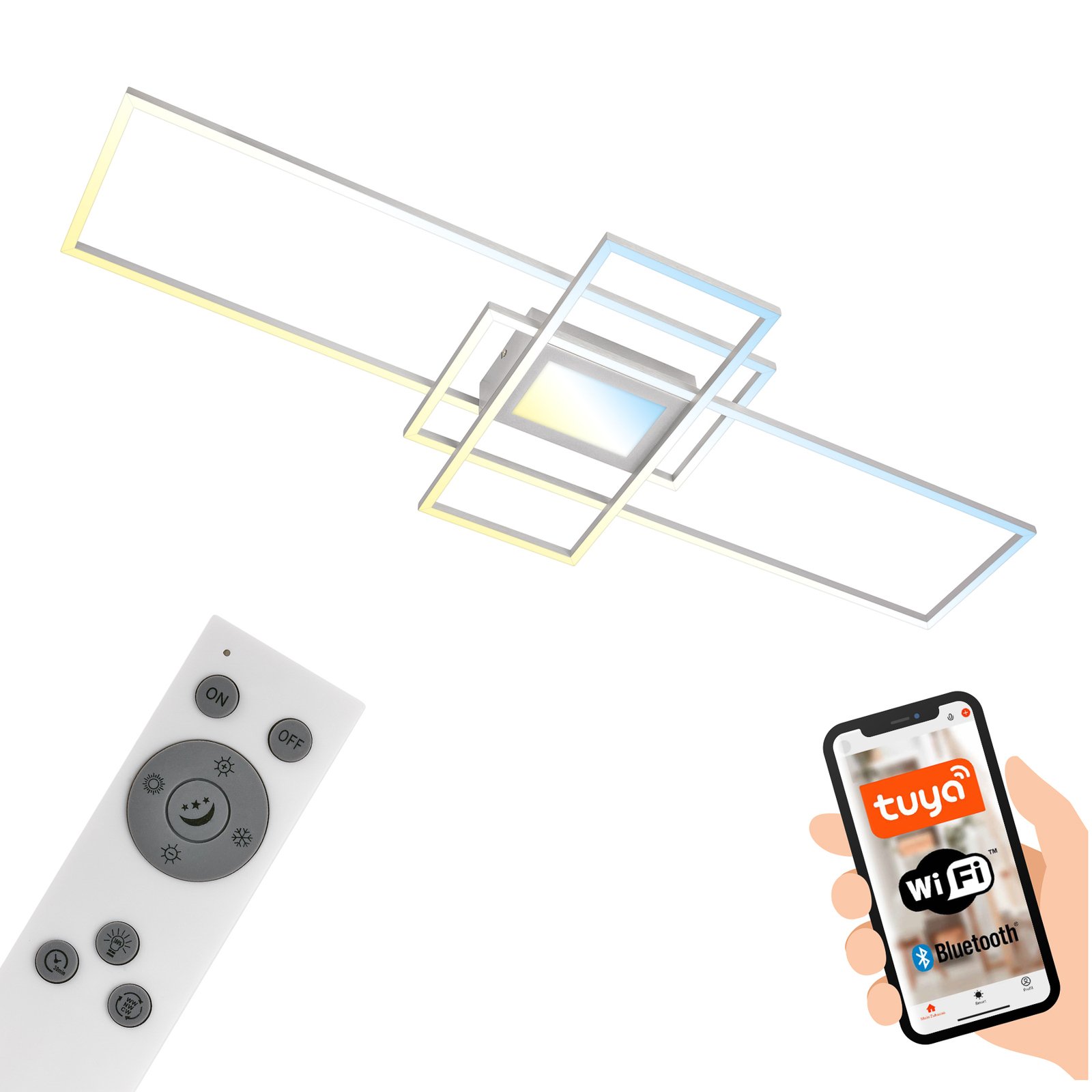 Smart LED ceiling light Ram, aluminium-coloured, CCT, remote control