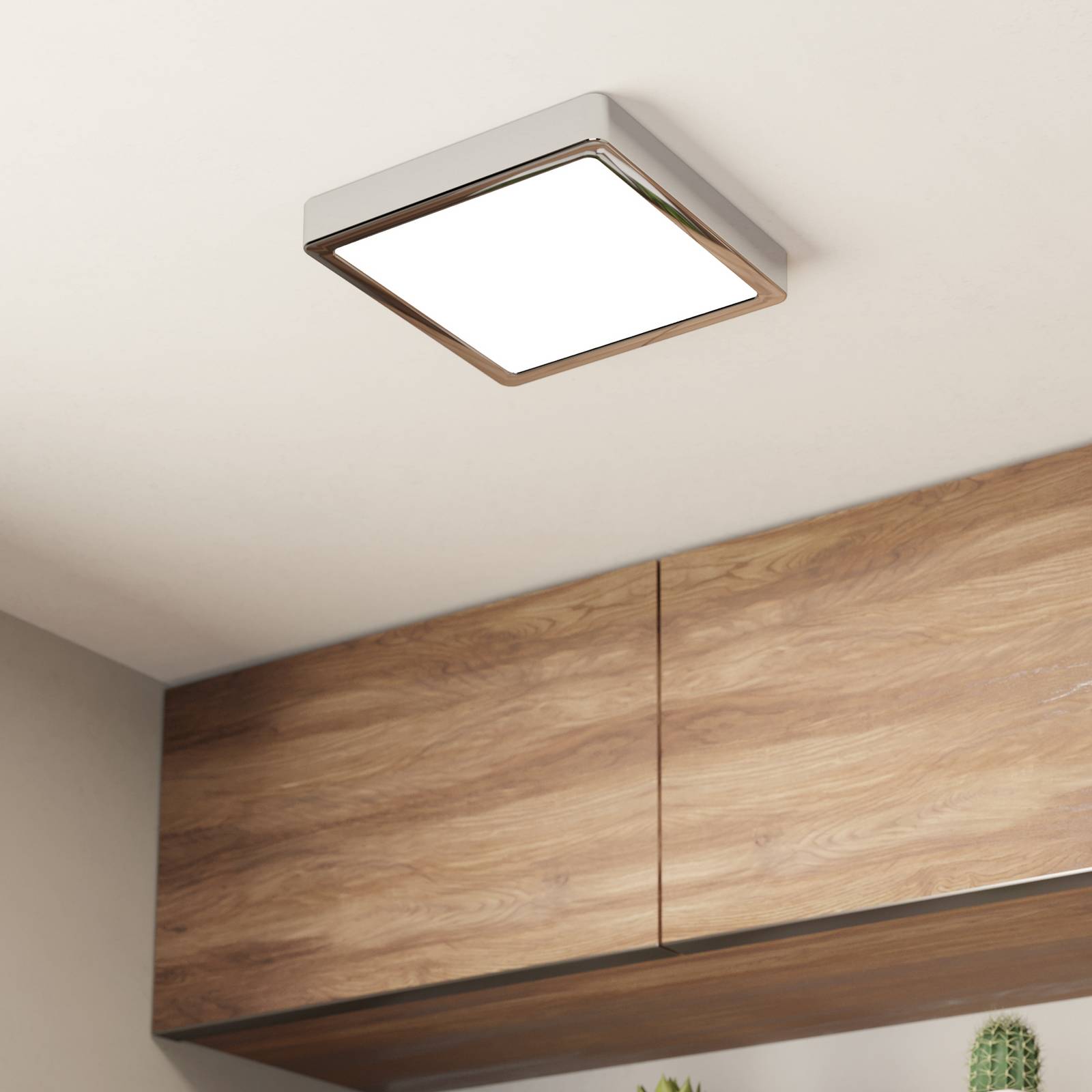 LED-Deckenlampe Fueva 5 IP44 3000K chrom 21x21cm günstig online kaufen