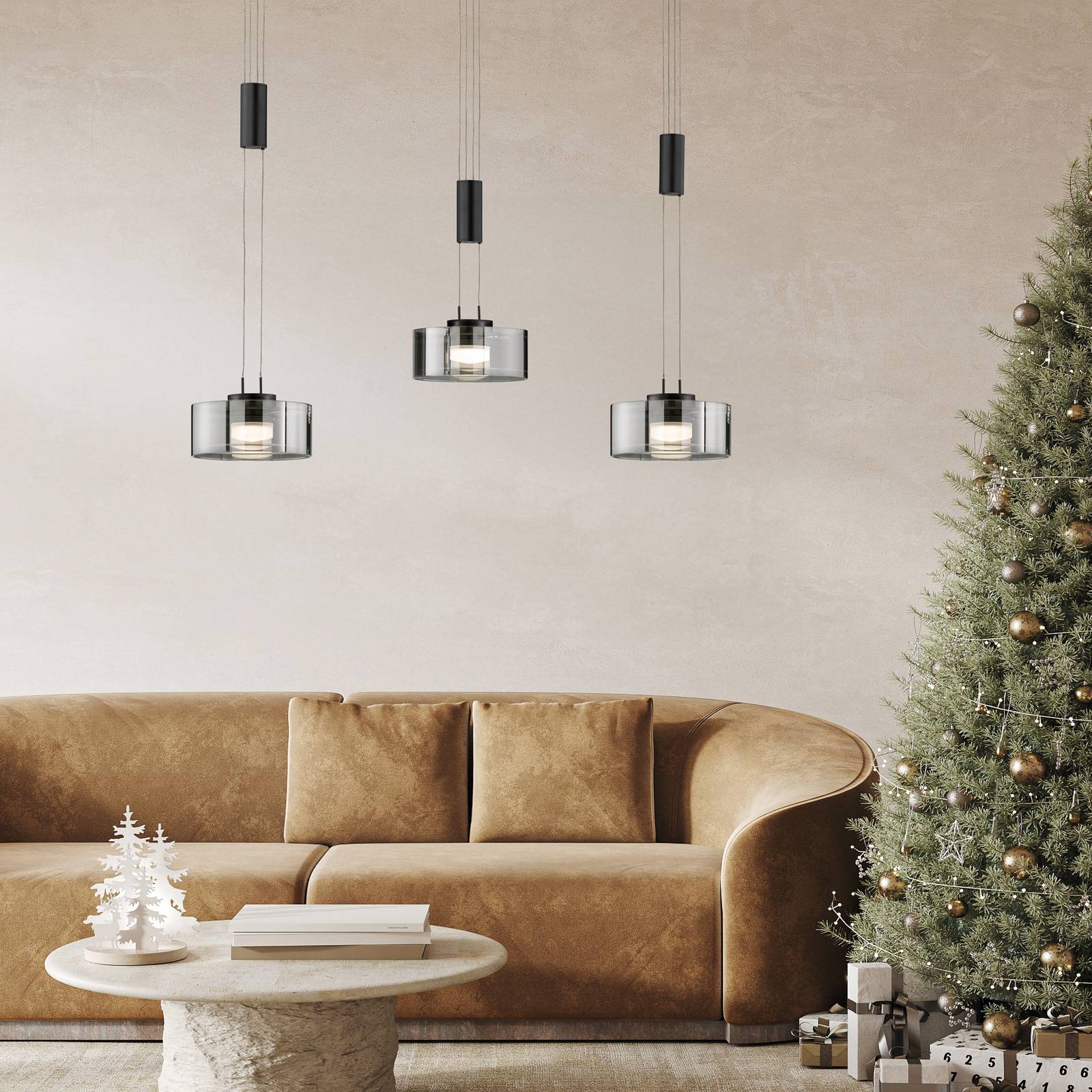 Lampa wisząca LED Lavin, długość 100 cm, kolor piaskowo-czarny/dymno-szary