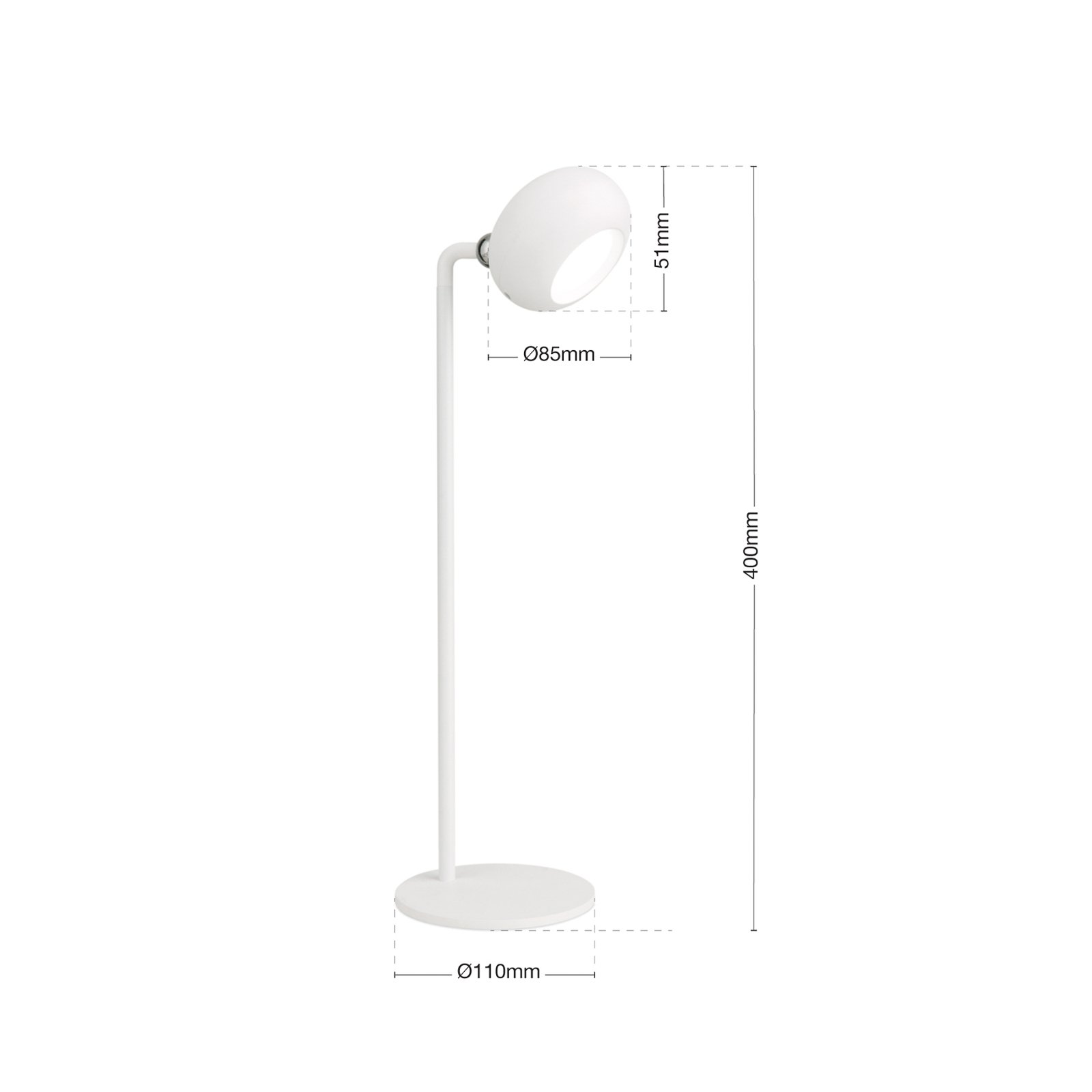 Kerby LED-ladattava pöytävalaisin, valkoinen, korkeus 40 cm,