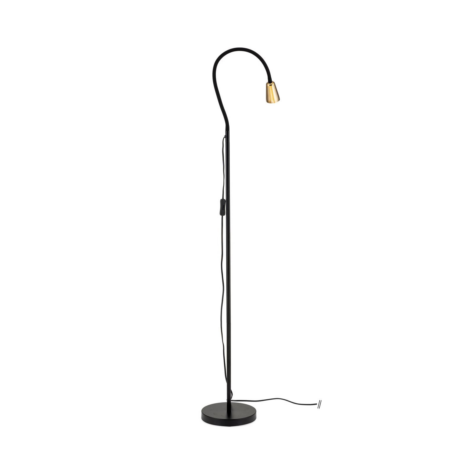 Candeeiro de pé Dotty, cor latão, altura 145 cm, braço flexível, GU10
