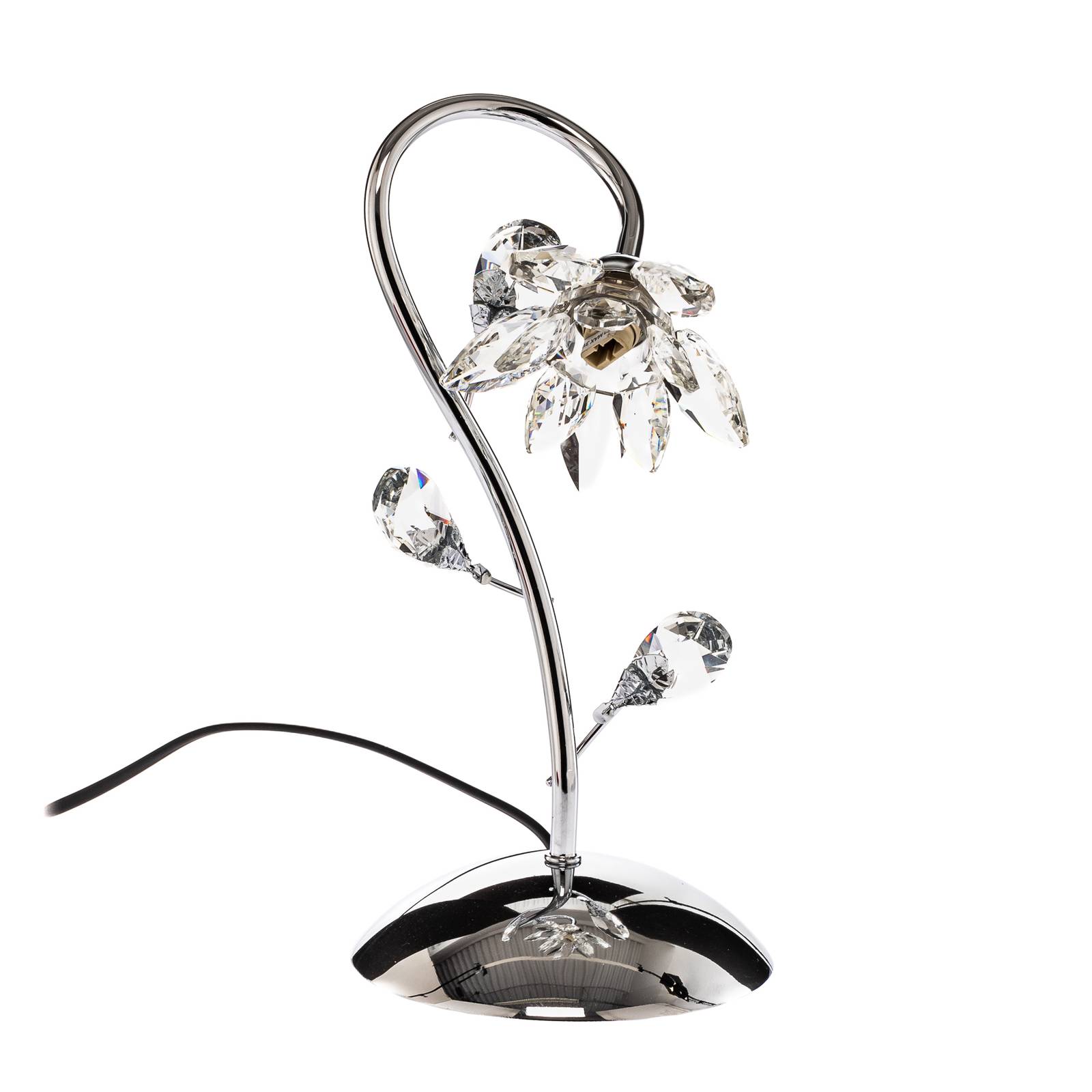 Ninfea asztali lámpa, króm, kristály virág, 35 cm