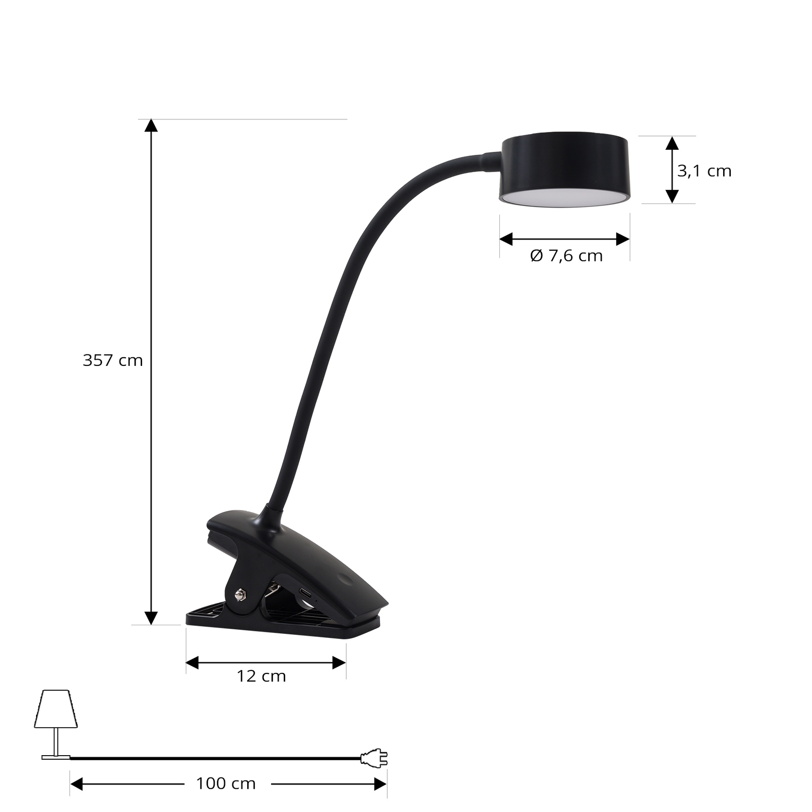 Lindby lampe à pince LED rechargeable Maori, noir, métal, CCT