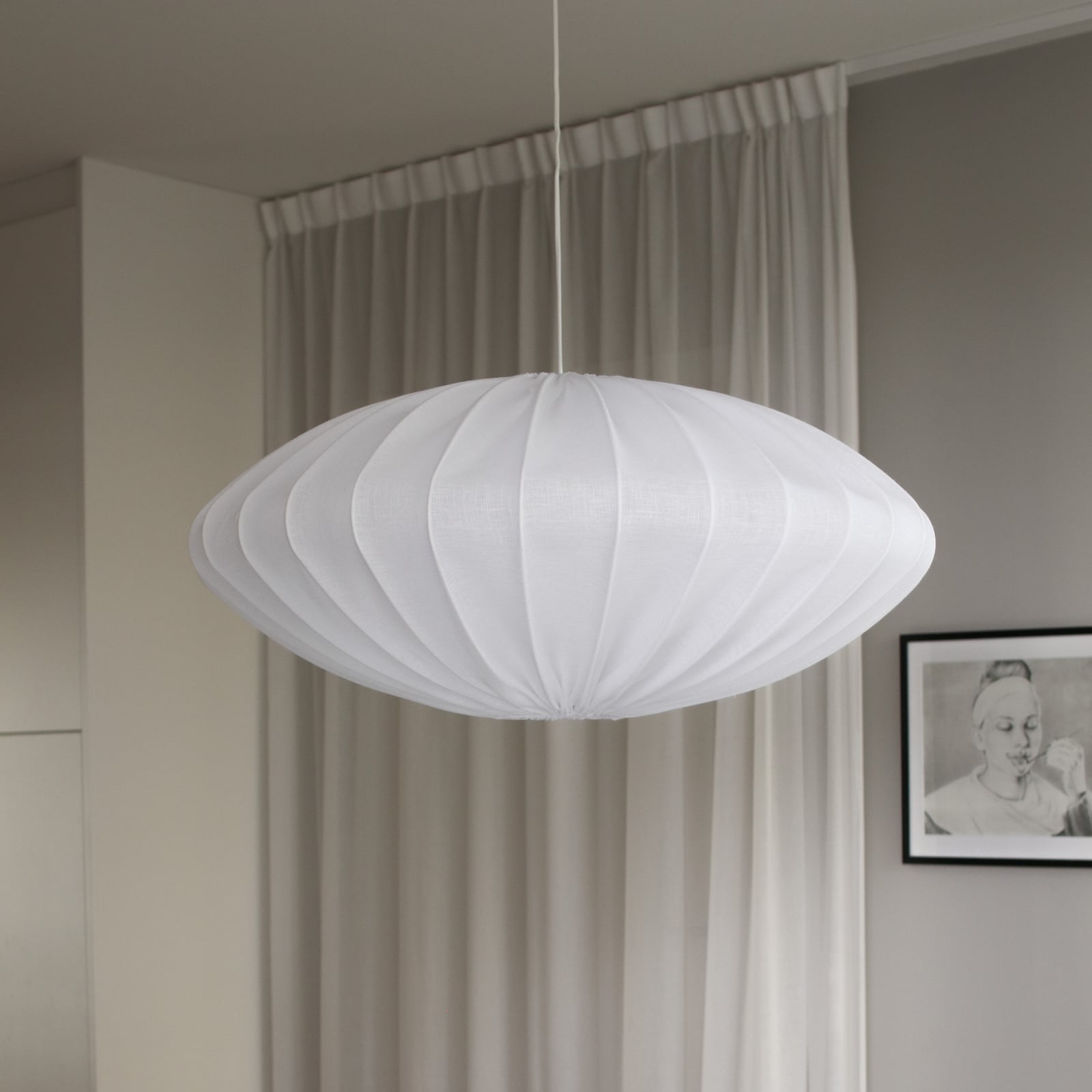 Lampion Ellipse, bijeli, Ø 80 cm, lan – Watt &amp; Veke