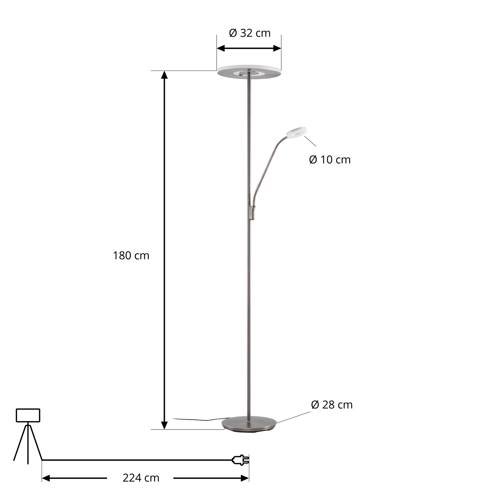 Lucande LED vloerlamp Raymond, titaniumkleurig, CCT, leeslampje Lucande LED vloerlamp Raymond, titaniumkleurig, CCT, leeslampje