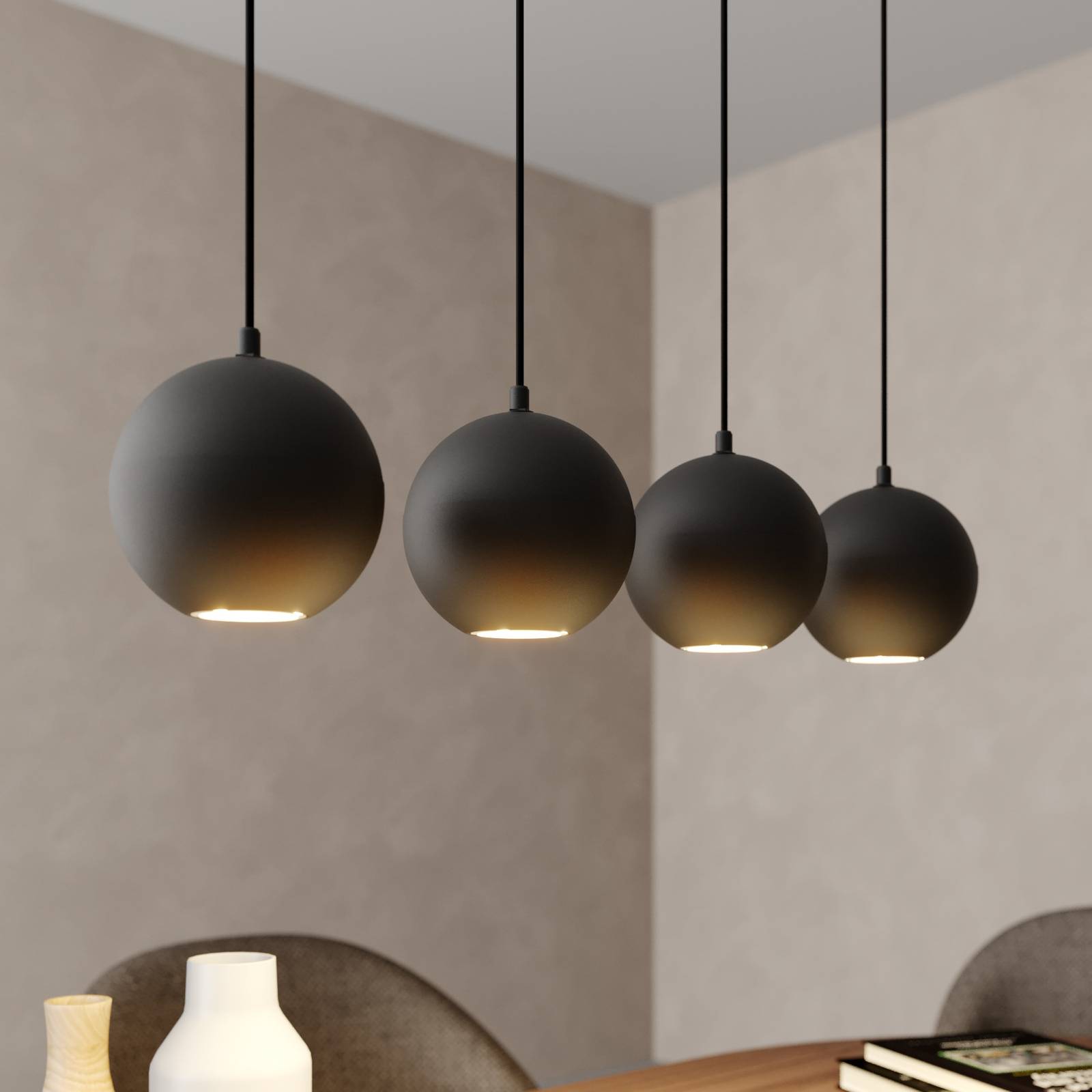 HELam Suspension Midnight en noir 4 lampes long