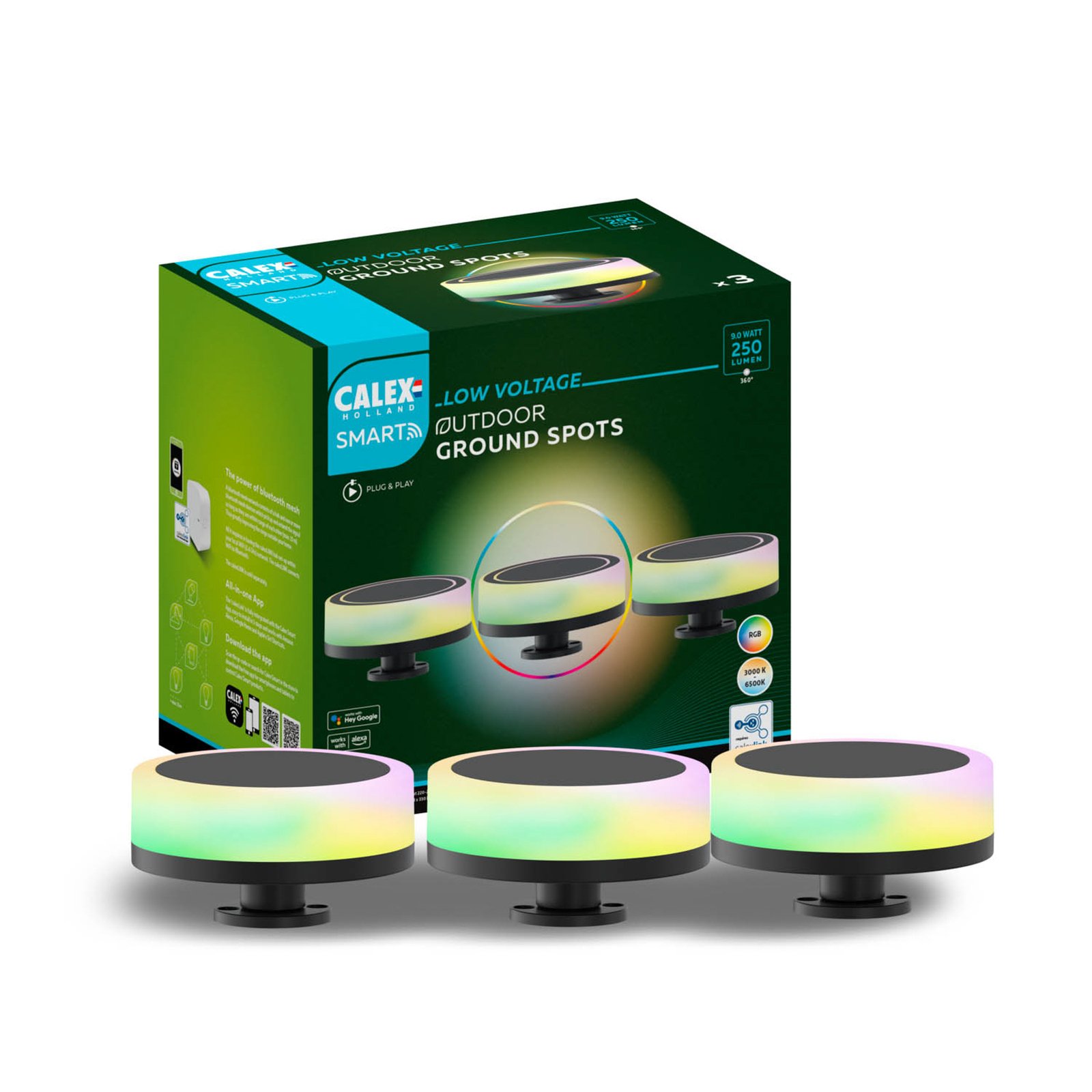 Calex Smart Outdoor Ground Spot, CCT RGB 3 lamppua